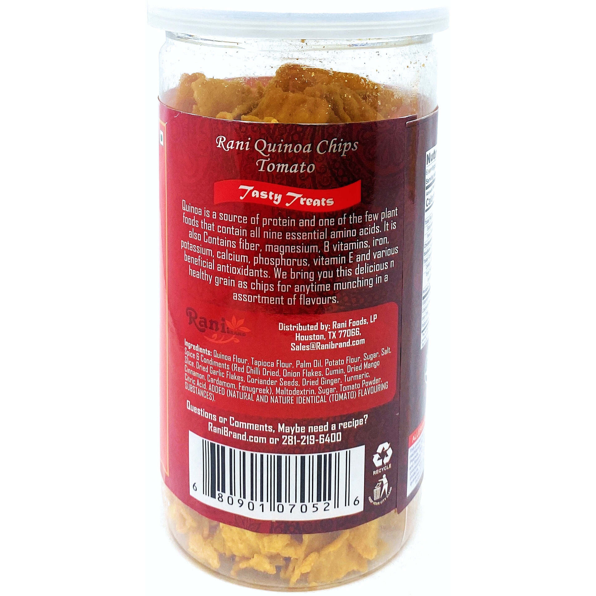 Rani Quinoa Chips Tomato 5.25oz (150g) Vacuum Sealed, Easy Open Top, Resealable Container ~ Indian Tasty Treats, Vegan, NON-GMO, Indian Origin & Taste