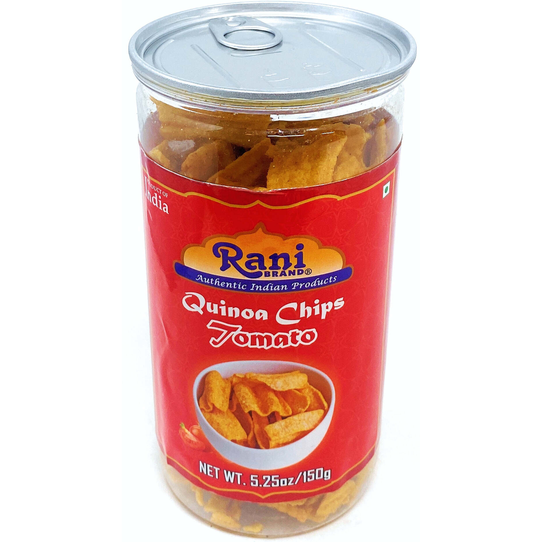 Rani Quinoa Chips Tomato 5.25oz (150g) Vacuum Sealed, Easy Open Top, Resealable Container ~ Indian Tasty Treats, Vegan, NON-GMO, Indian Origin & Taste