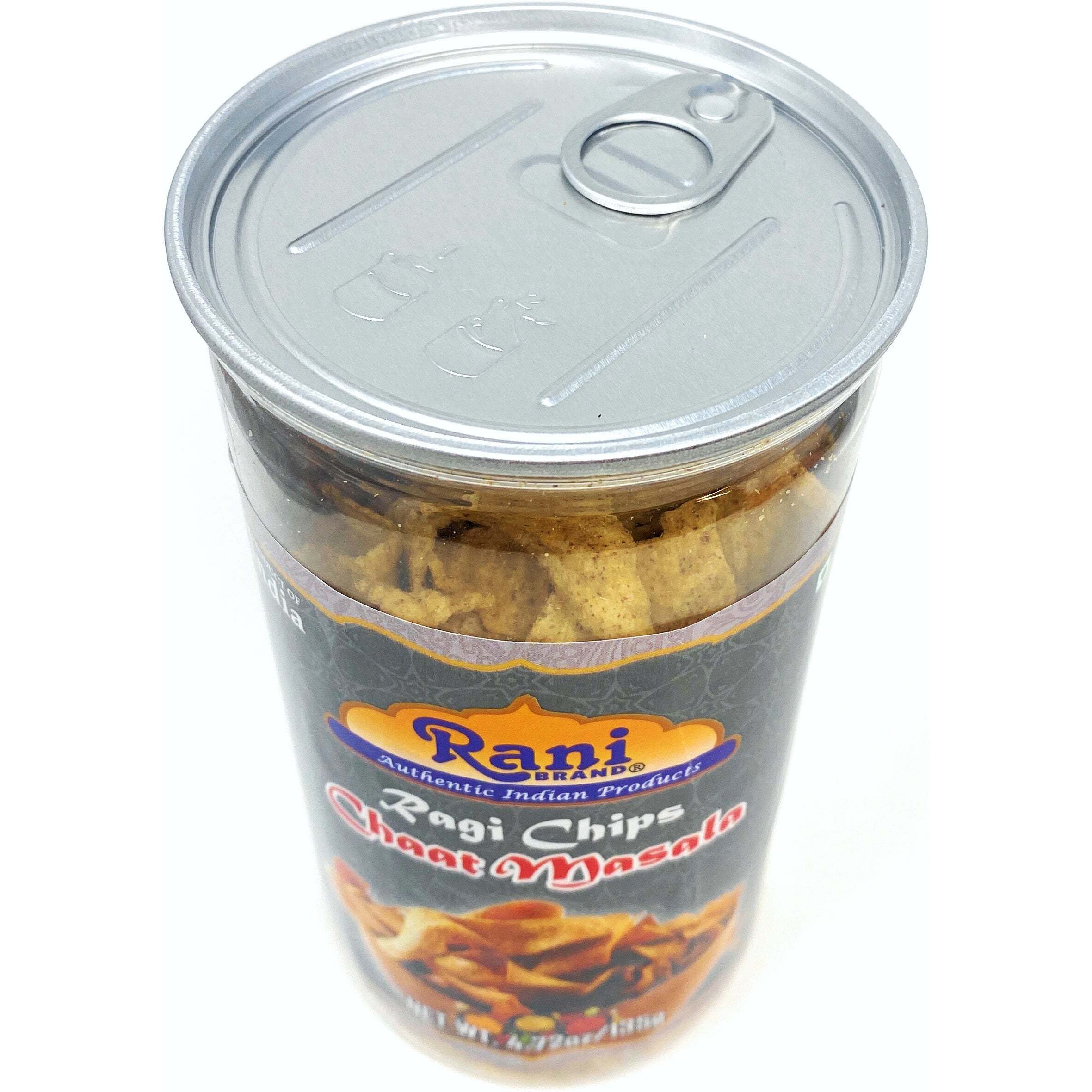 Rani Ragi Chips Chaat Masala 5.25oz (150g) Vacuum Sealed, Easy Open Top, Resealable Container ~ Indian Tasty Treats, Vegan, NON-GMO, Indian Origin & Taste