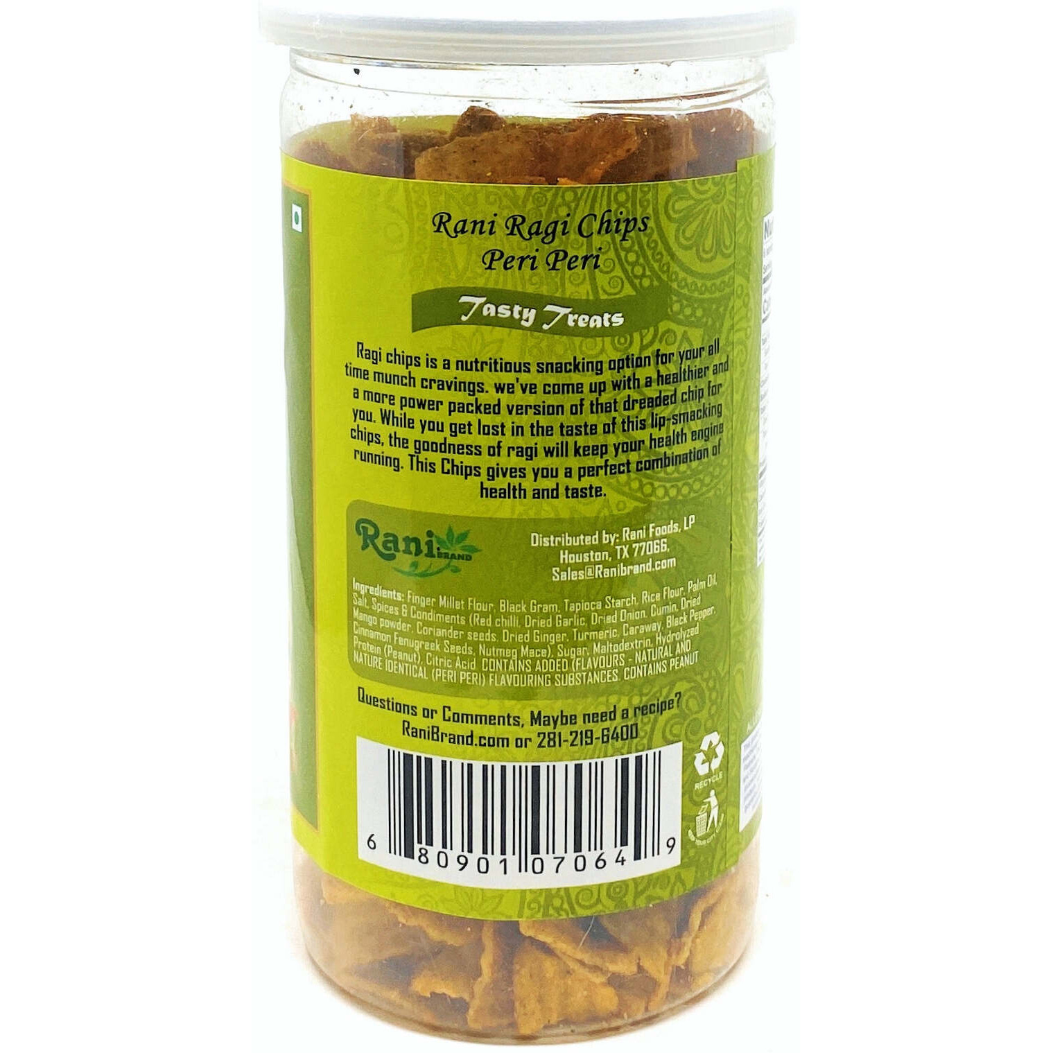 Rani Ragi Chips Peri-Peri 4.72oz (130g) Vacuum Sealed, Easy Open Top, Resealable Container ~ Indian Tasty Treats, Vegan, NON-GMO, Indian Origin & Taste