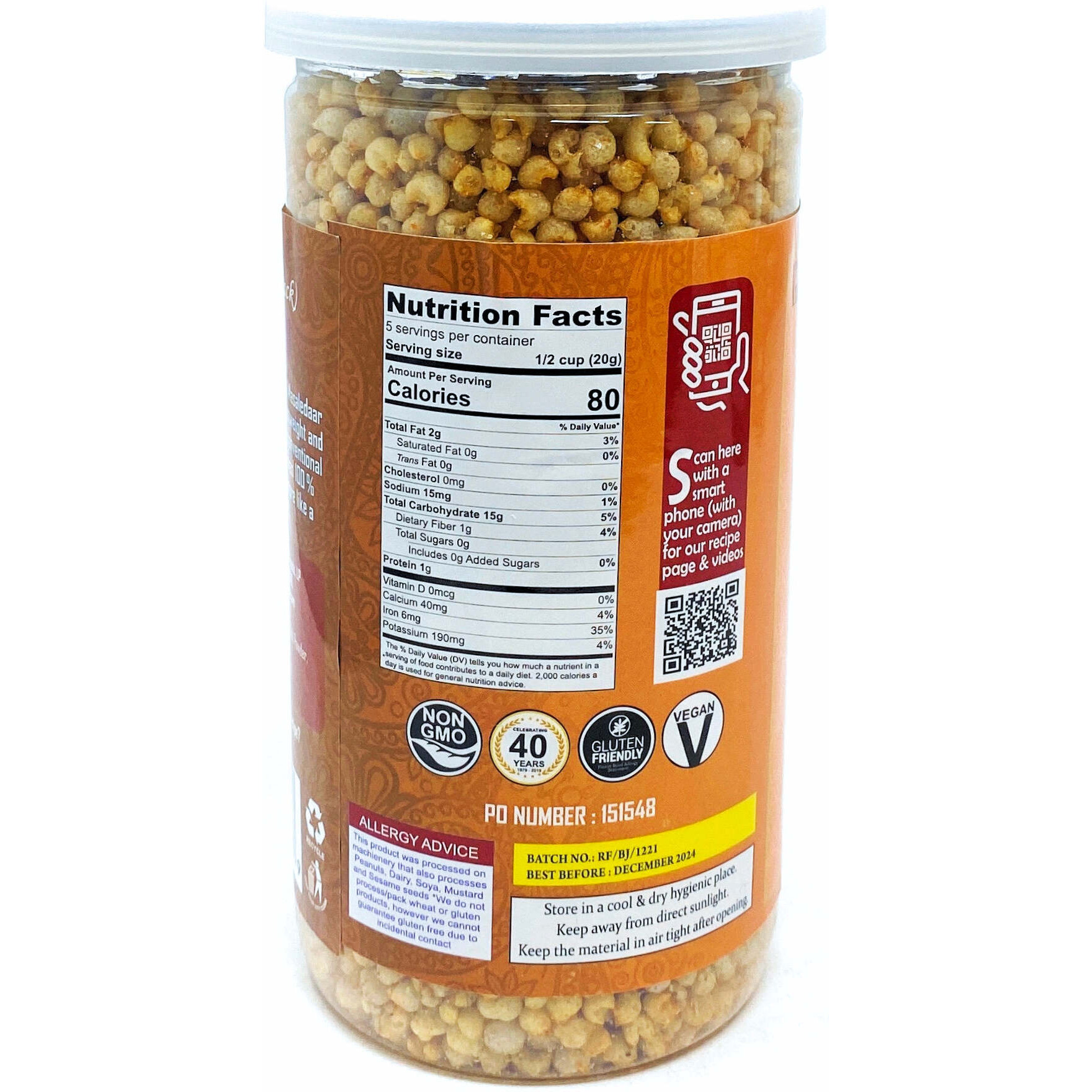 Rani Roasted Bajra Puff (Roasted Millet Snack) 3.5oz (100g) Vacuum Sealed, Easy Open Top, Resealable Container ~ Indian Tasty Treats, All Natural, Vegan, NON-GMO, Indian Origin