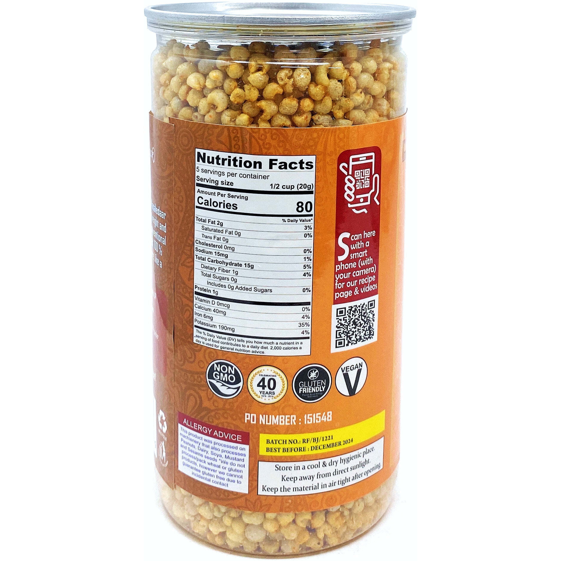 Rani Roasted Bajra Puff (Roasted Millet Snack) 3.5oz (100g) Vacuum Sealed, Easy Open Top, Resealable Container ~ Indian Tasty Treats, All Natural, Vegan, NON-GMO, Indian Origin
