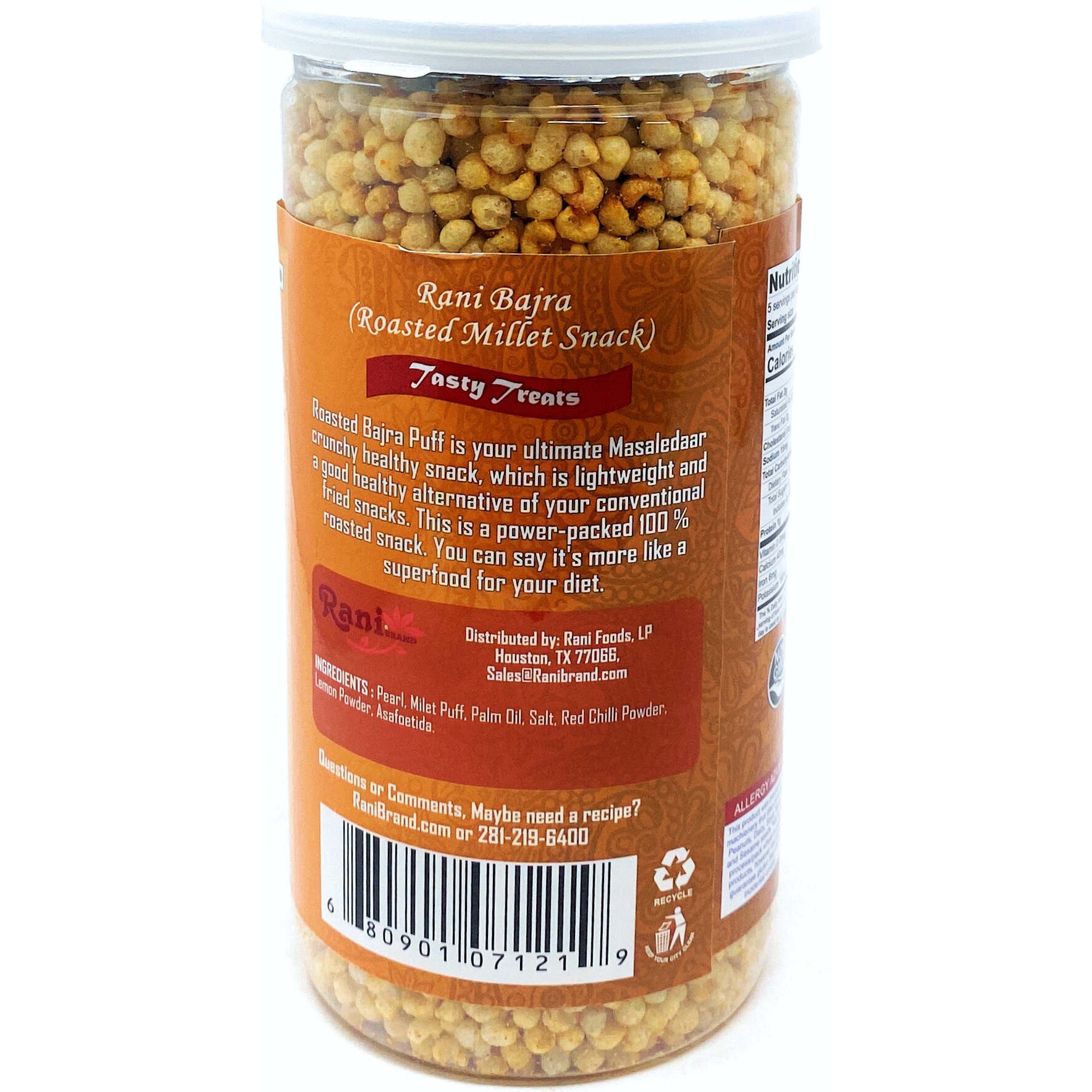 Rani Roasted Bajra Puff (Roasted Millet Snack) 3.5oz (100g) Vacuum Sealed, Easy Open Top, Resealable Container ~ Indian Tasty Treats, All Natural, Vegan, NON-GMO, Indian Origin