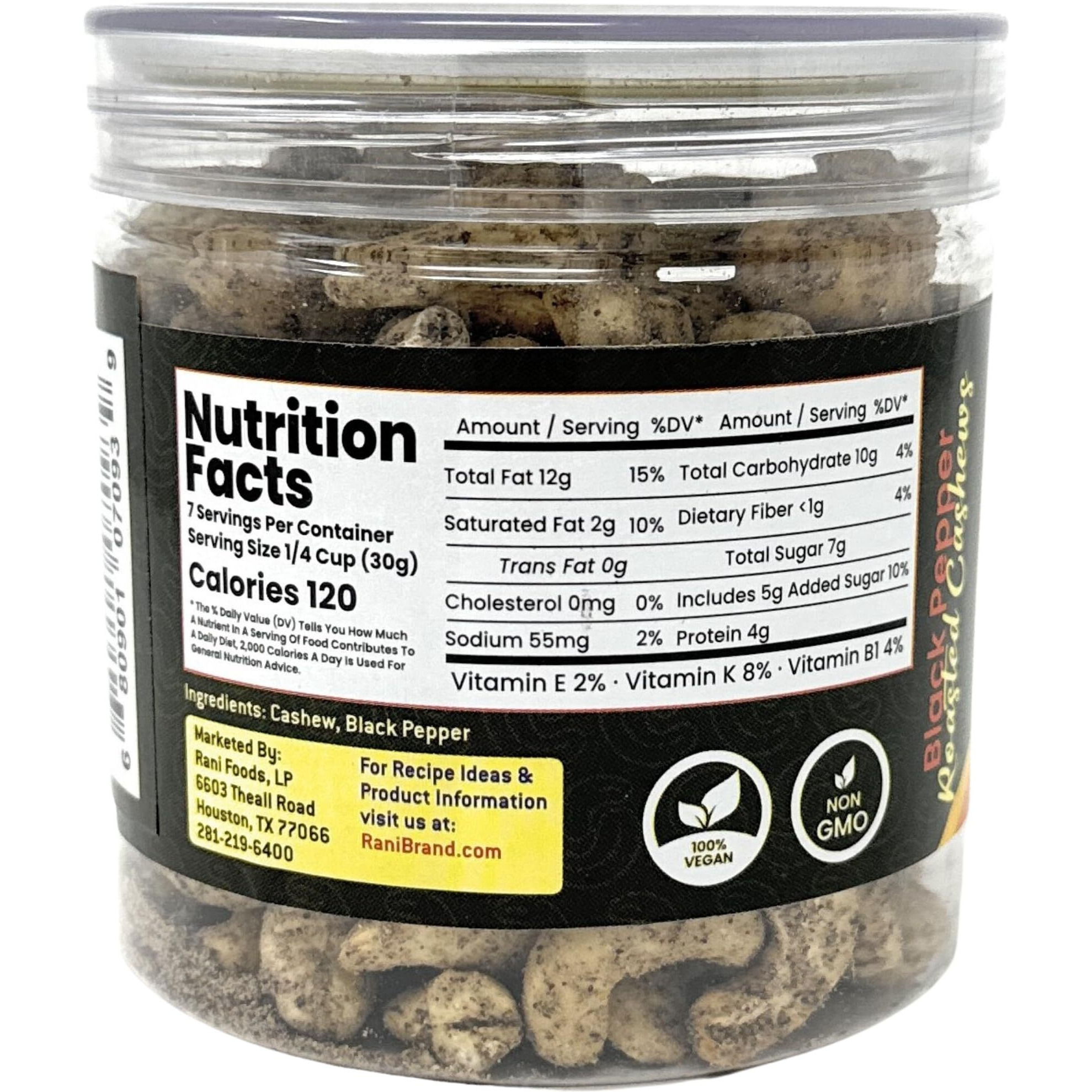 Rani Roasted Cashews Variety Pack (Salted, Black Pepper, Peri Peri) 7oz (200g) Pack of 3, PET Jar, Non-Fried, Oil Free ~ All Natural, Vegan, Gluten Friendly, NON-GMO, Kosher, Air Roasted