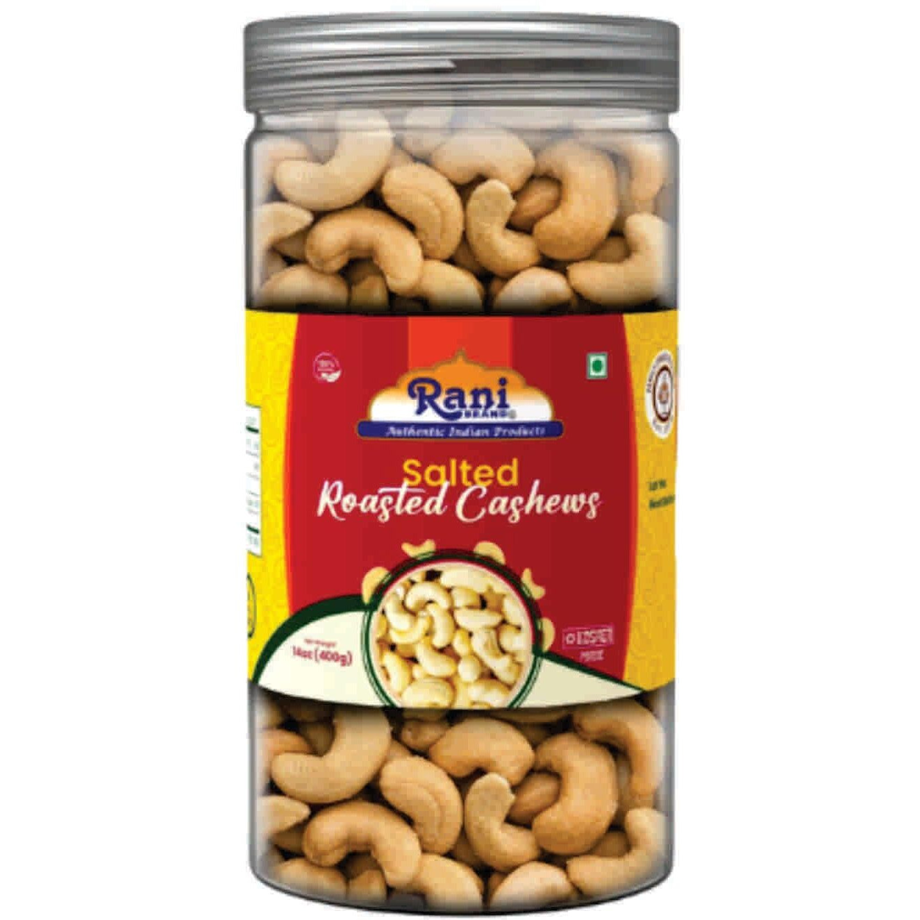 Rani Salted Roasted Cashews 14oz (400g) PET Jar, Non-Fried, Oil Free ~ All Natural, Vegan, Gluten Friendly, NON-GMO, Kosher, Air Roasted, Crunchy & Flavorful (Size 14oz (400g))