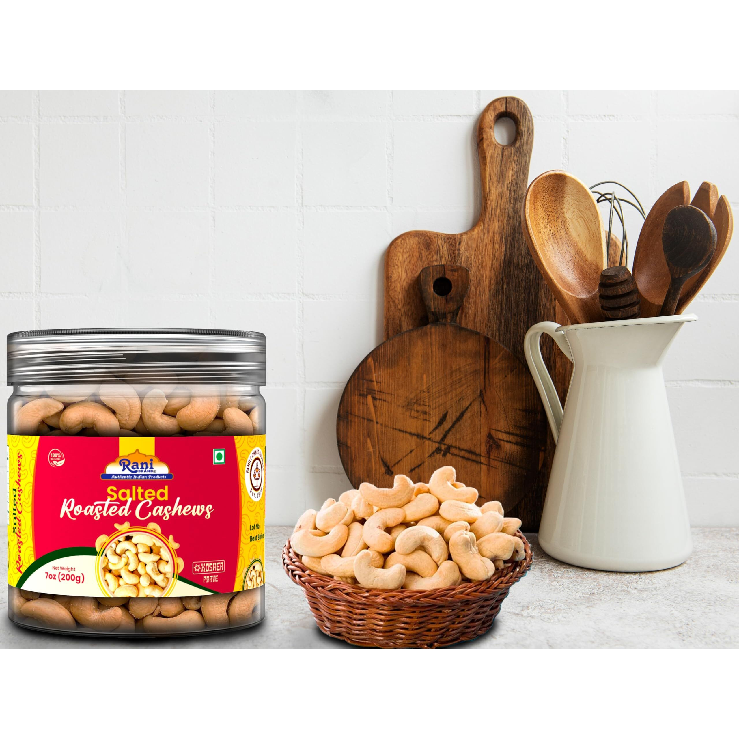 Rani Salted Roasted Cashews 7oz (200g) PET Jar, Non-Fried, Oil Free ~ All Natural, Vegan, Gluten Friendly, NON-GMO, Kosher, Air Roasted, Crunchy & Flavorful (Size 7oz (200g))