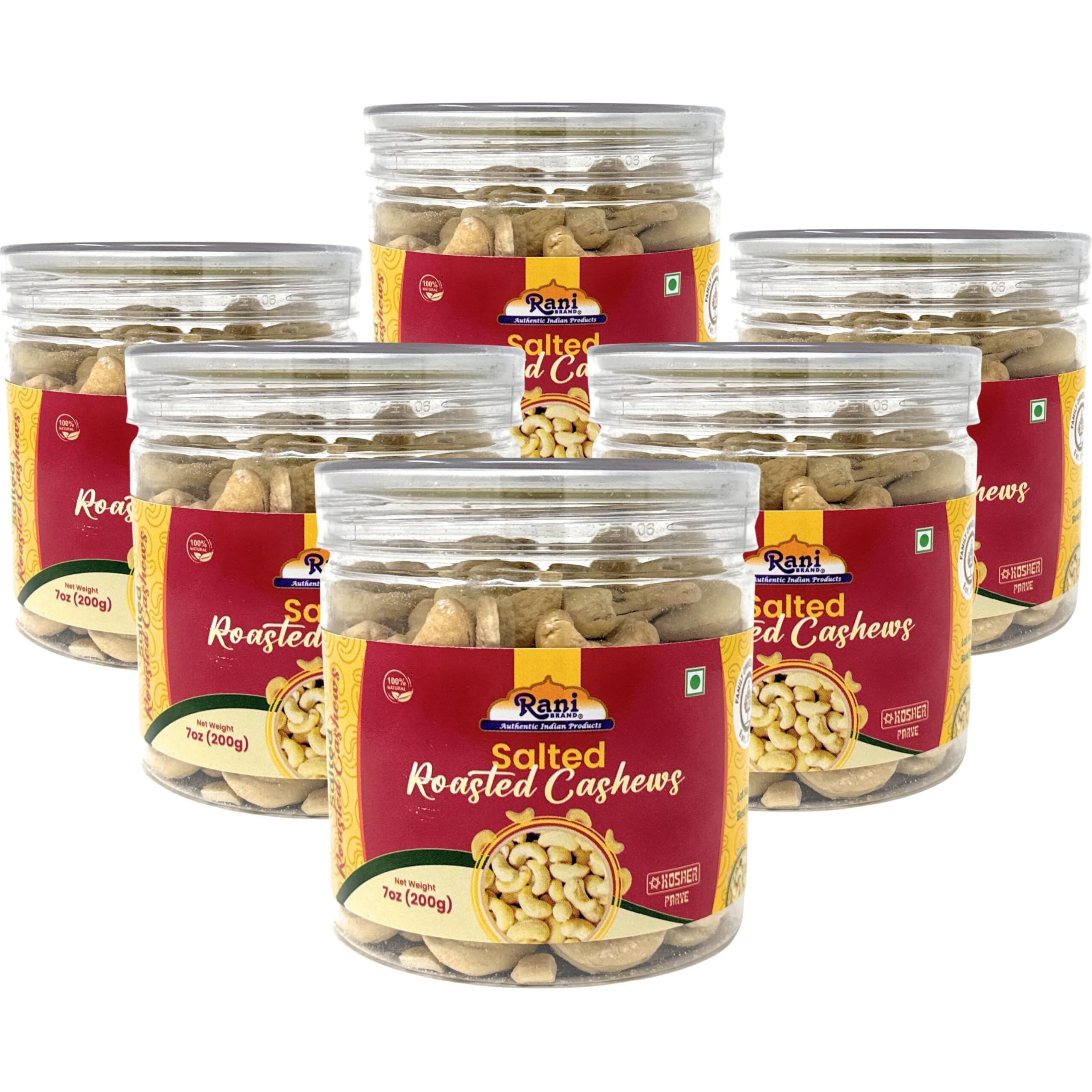 Rani Salted Roasted Cashews 7oz (200g) PET Jar, Pack of 6, Non-Fried, Oil Free ~ All Natural, Vegan, Gluten Friendly, NON-GMO, Kosher, Air Roasted, Crunchy & Flavorful