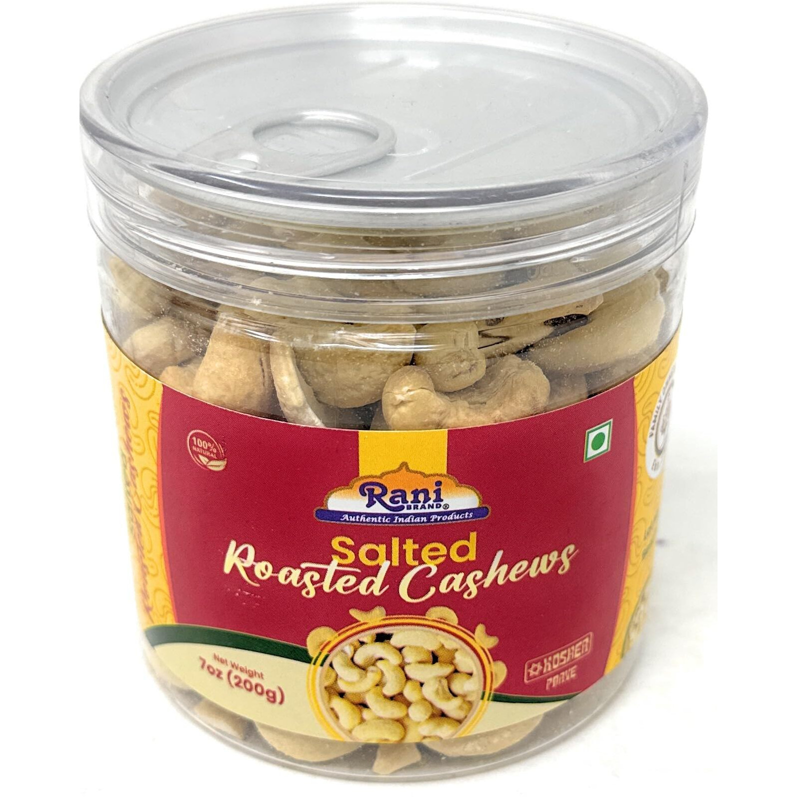 Rani Salted Roasted Cashews 7oz (200g) PET Jar, Pack of 6, Non-Fried, Oil Free ~ All Natural, Vegan, Gluten Friendly, NON-GMO, Kosher, Air Roasted, Crunchy & Flavorful