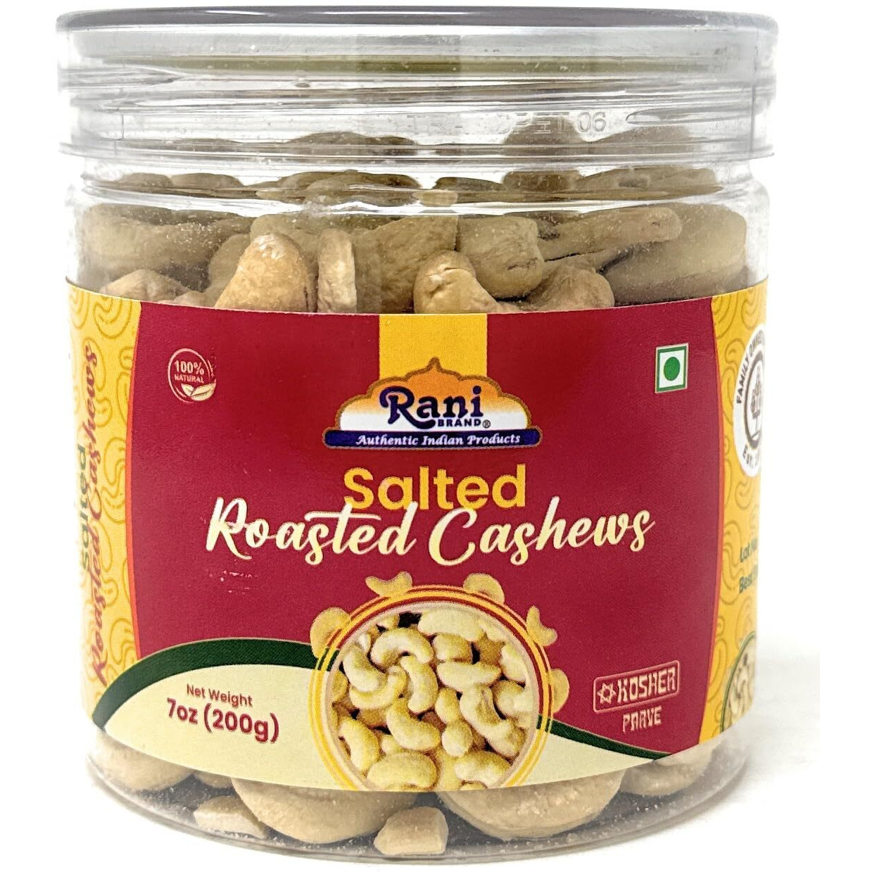 Rani Salted Roasted Cashews 7oz (200g) PET Jar, Pack of 6, Non-Fried, Oil Free ~ All Natural, Vegan, Gluten Friendly, NON-GMO, Kosher, Air Roasted, Crunchy & Flavorful