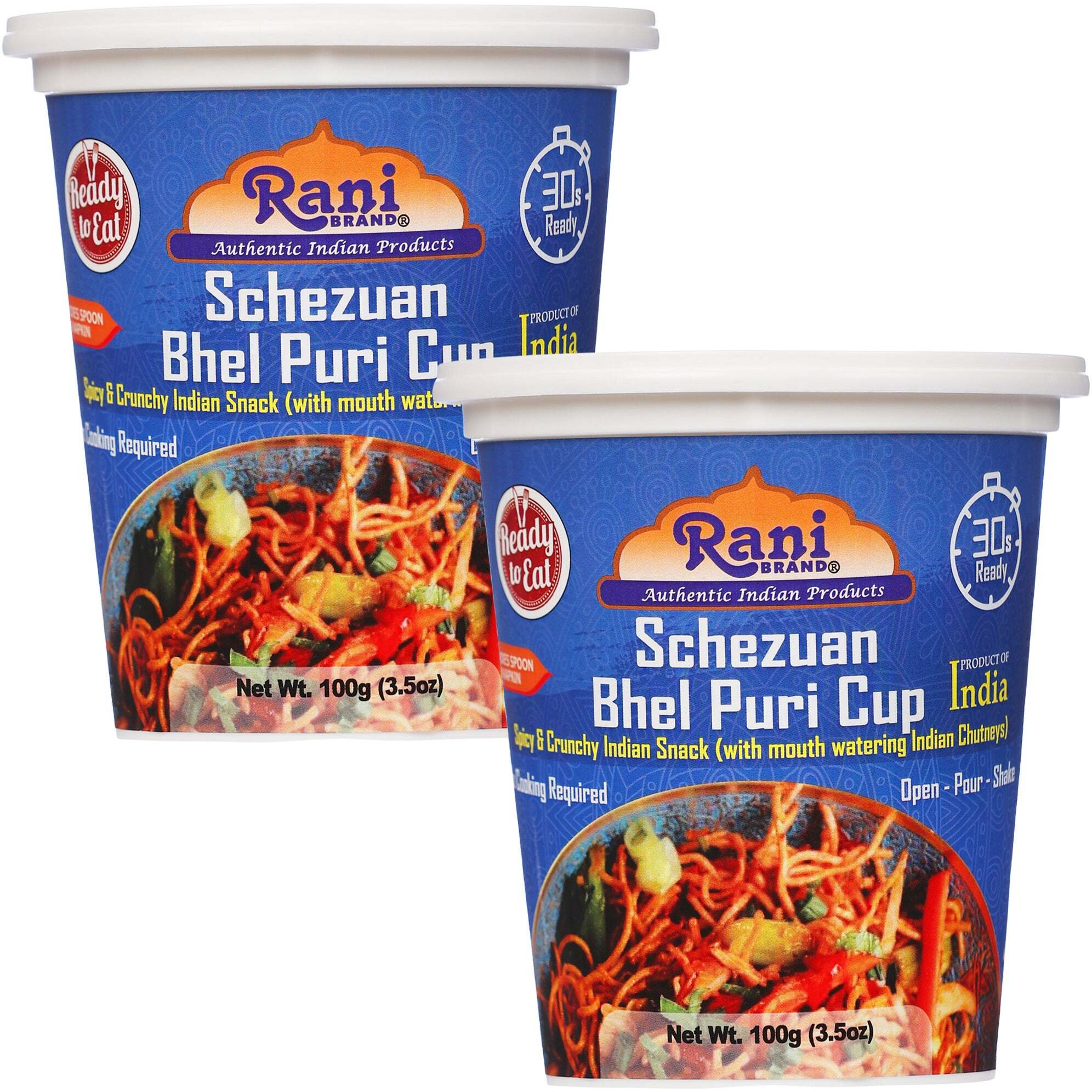 Rani Schezuan Bhel Puri Cup (Spicy & Crunchy Indian Snack w/ mouth watering Indian Chutneys) 3.5oz (100g), Pack of 2 ~ Ready to Eat, Vegan, NON-GMO, Indian Origin (Size 3.5oz (100g), Pack of 2)