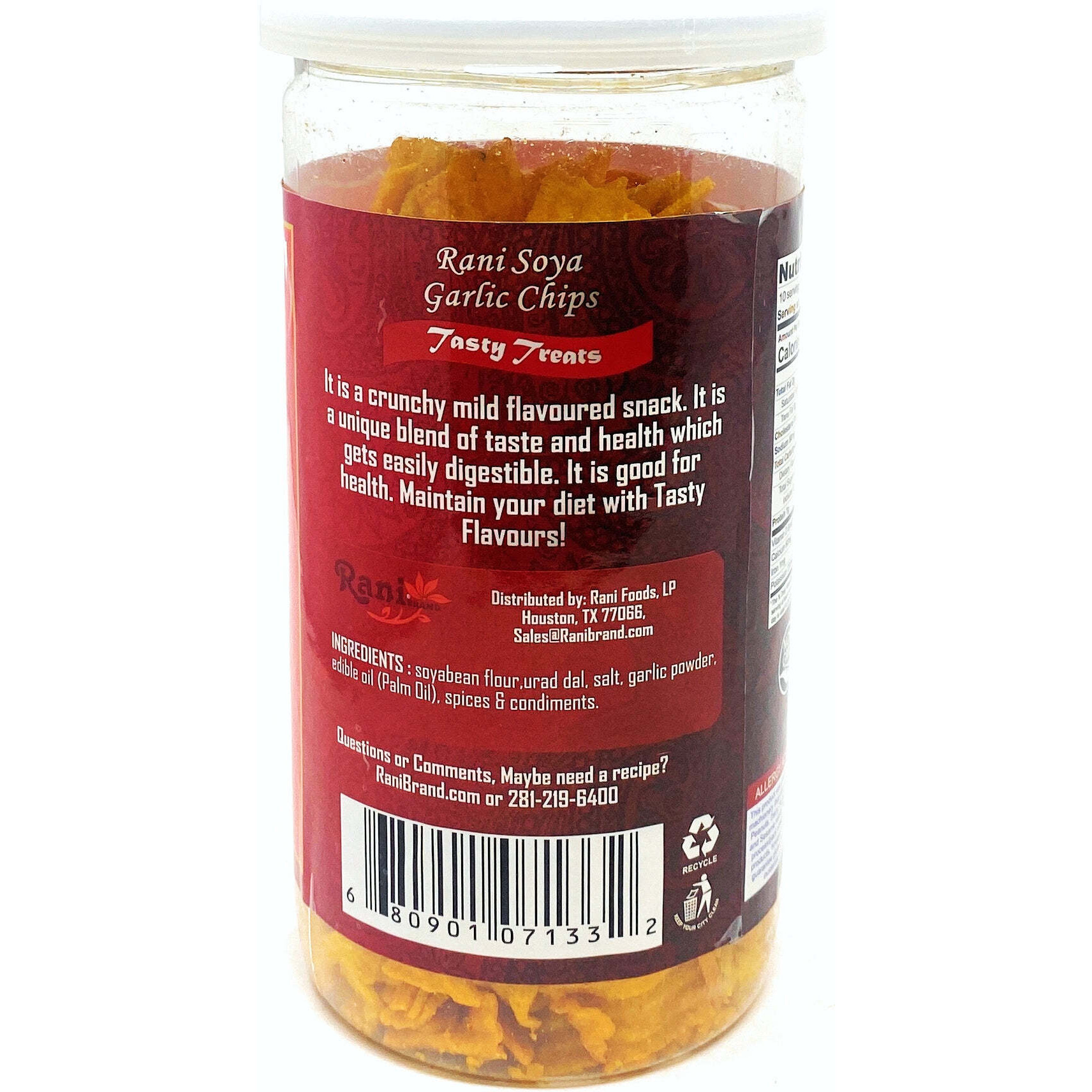 Rani Soya Chips Garlic 5.25oz (150g) Vacuum Sealed, Easy Open Top, Resealable Container ~ Indian Tasty Treats, Vegan, NON-GMO, Indian Origin & Taste (Size 5.25oz (150g))