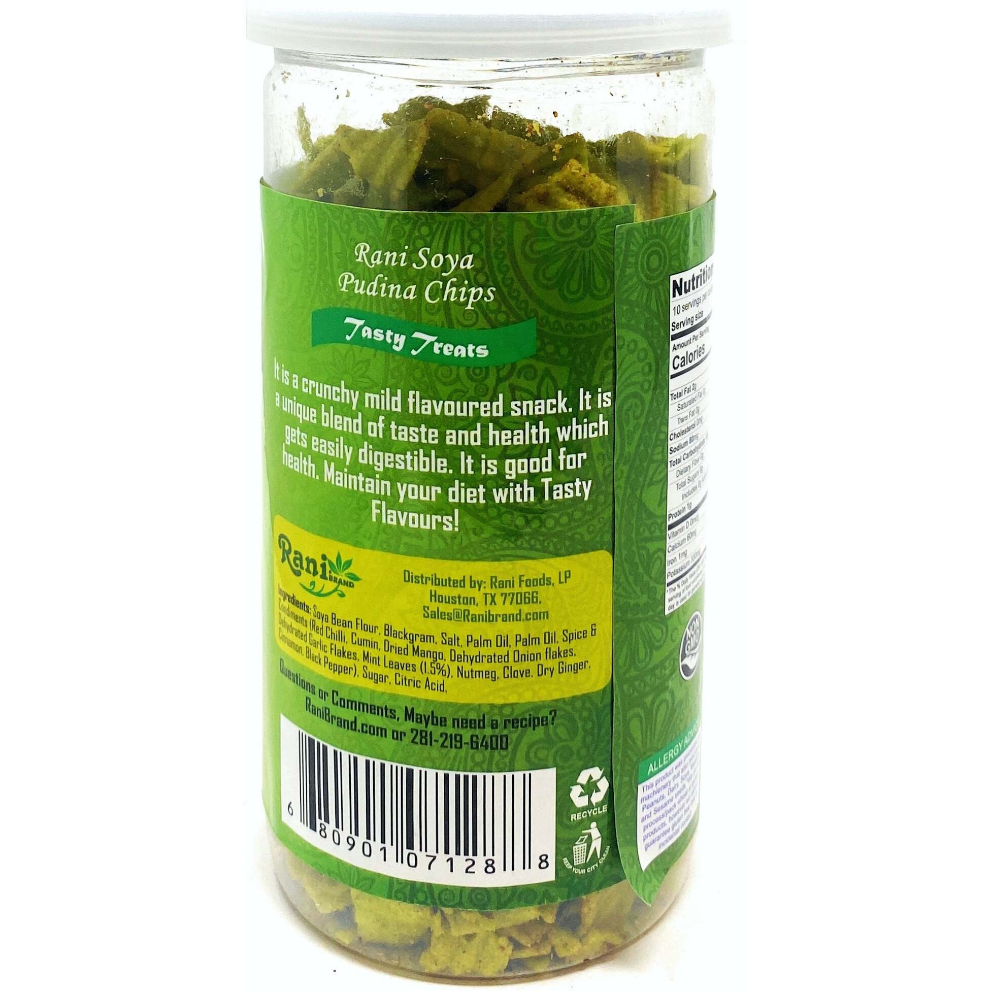 Rani Soya Chips Pudina 5.25oz (150g) Vacuum Sealed, Easy Open Top, Resealable Container ~ Indian Tasty Treats, Vegan, NON-GMO, Indian Origin & Taste (Size 5.25oz (150g))