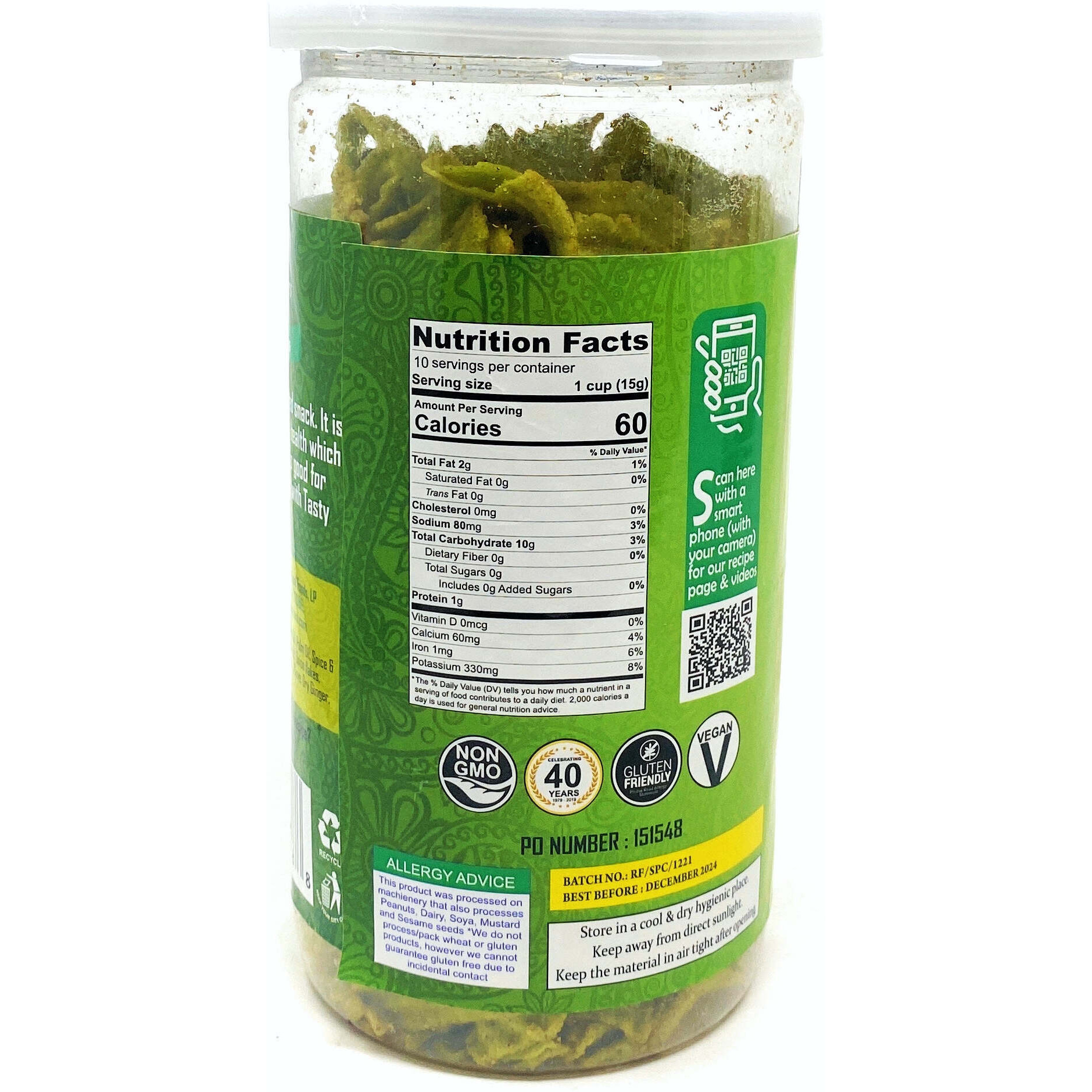 Rani Soya Chips Pudina 5.25oz (150g) Vacuum Sealed, Easy Open Top, Resealable Container ~ Indian Tasty Treats, Vegan, NON-GMO, Indian Origin & Taste (Size 5.25oz (150g))