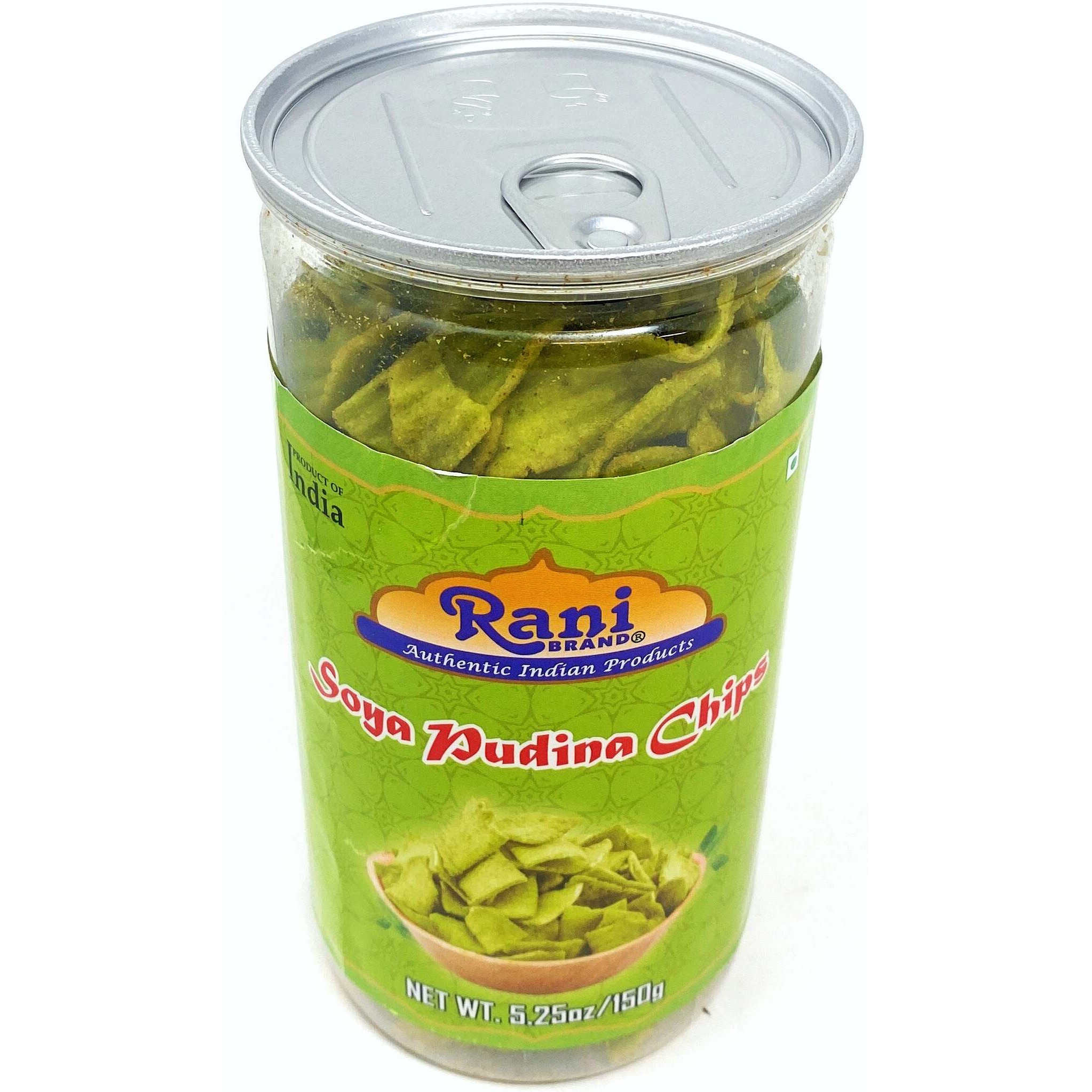 Rani Soya Chips Pudina 5.25oz (150g) Vacuum Sealed, Easy Open Top, Resealable Container ~ Indian Tasty Treats, Vegan, NON-GMO, Indian Origin & Taste (Size 5.25oz (150g))