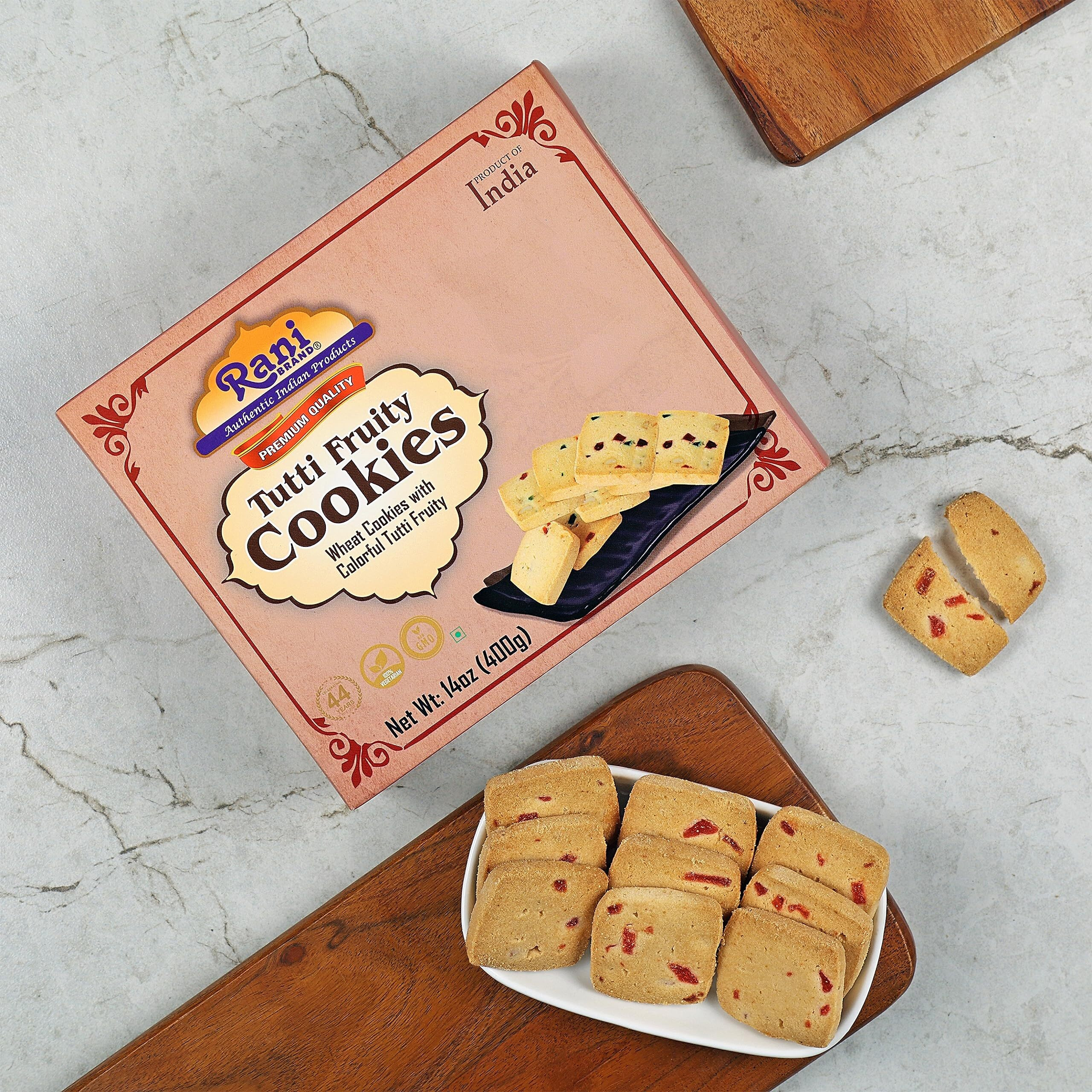 Rani Tutti Fruity Cookies (Wheat Cookies with Colorful Tutti Fruity) 14oz (400g) Premium Quality Indian Cookies ~ Vegan, Non-GMO, Indian Origin (Size 14oz (400g))