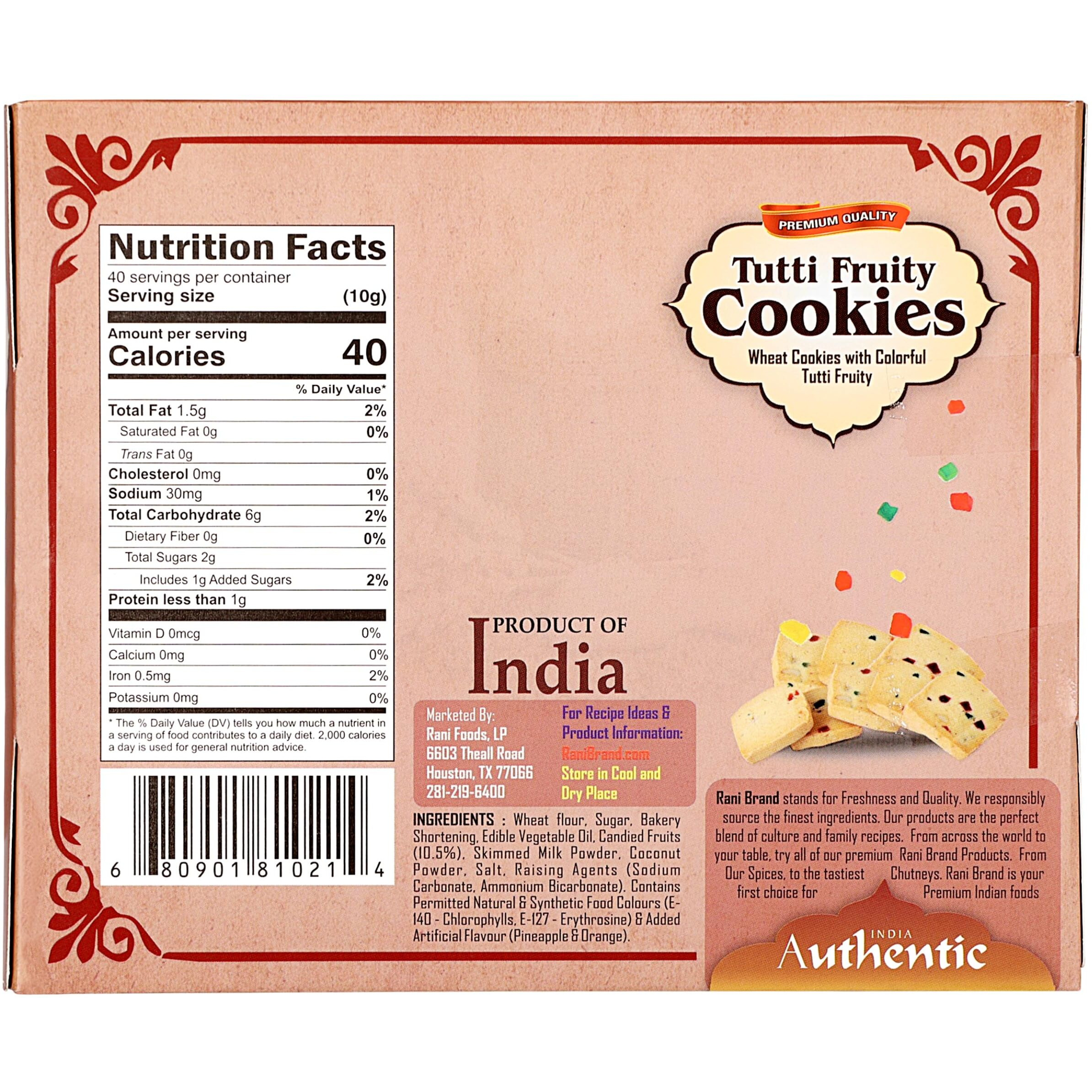 Rani Tutti Fruity Cookies (Wheat Cookies with Colorful Tutti Fruity) 14oz (400g) Premium Quality Indian Cookies ~ Vegan, Non-GMO, Indian Origin (Size 14oz (400g))