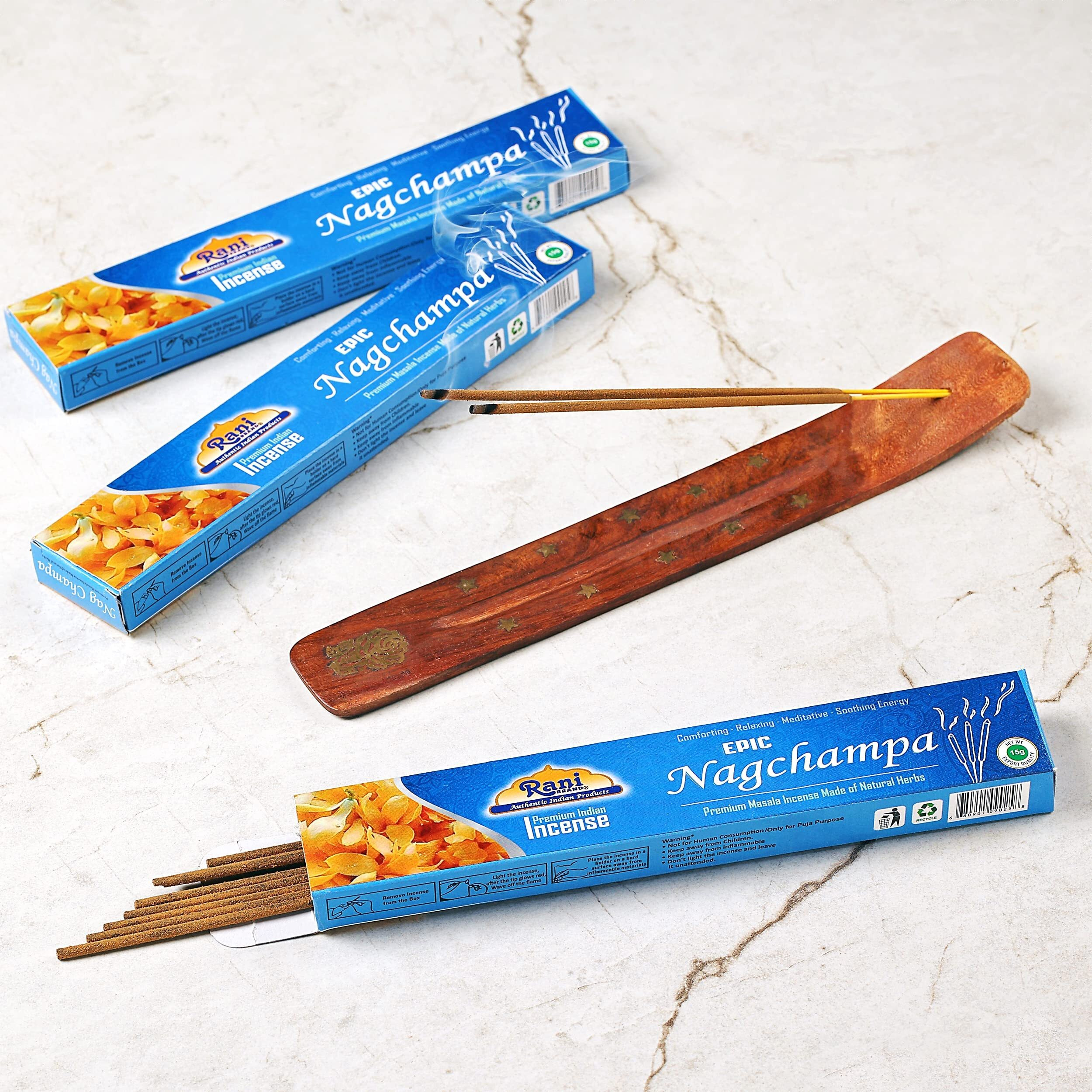 Rani Brand Authentic Indian Products Epic Nagchampa Incense (15g x 10 Packets, Total 100 Sticks) for Puja, Meditation & Home Fragrance