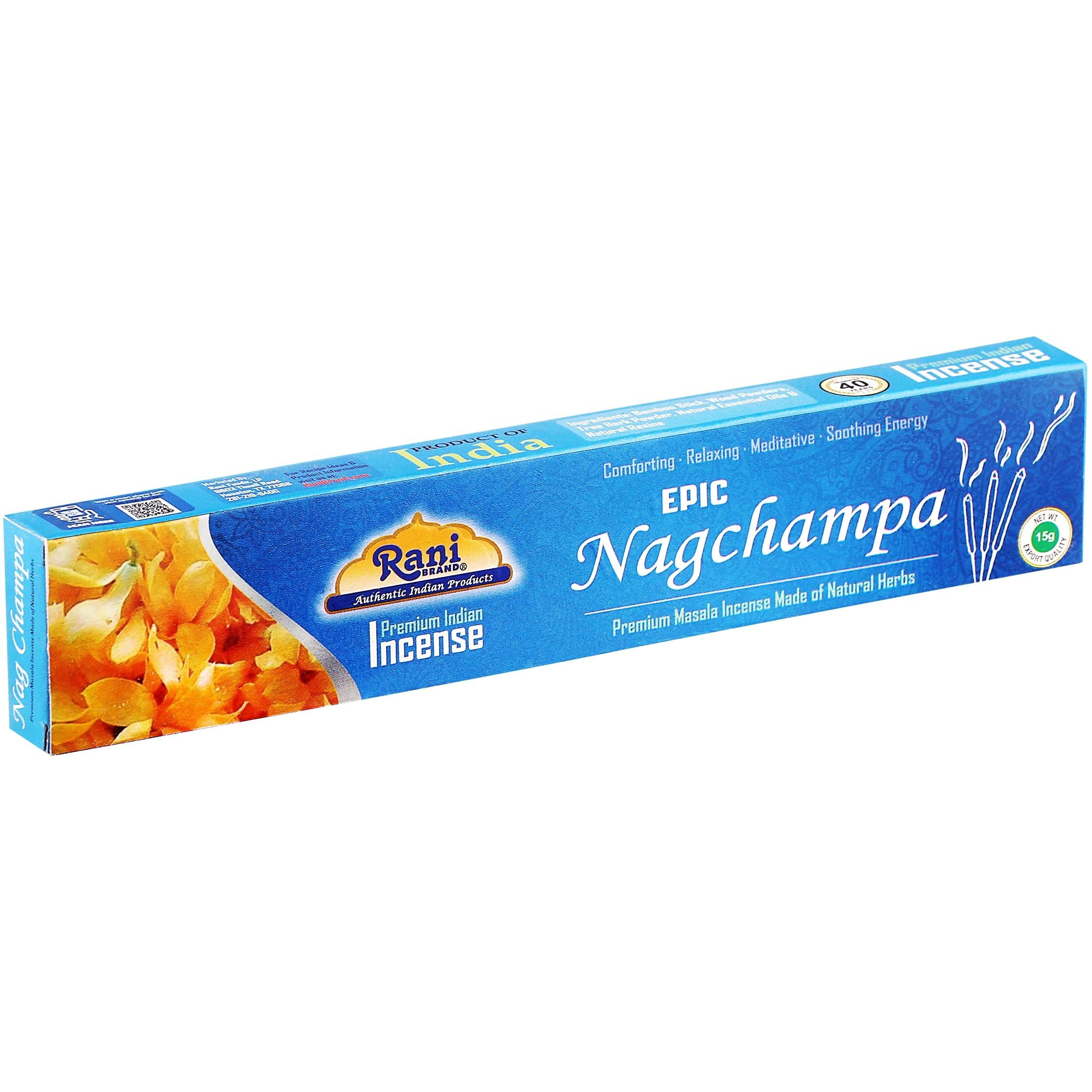Rani Brand Authentic Indian Products Epic Nagchampa Incense (15g x 10 Packets, Total 100 Sticks) for Puja, Meditation & Home Fragrance