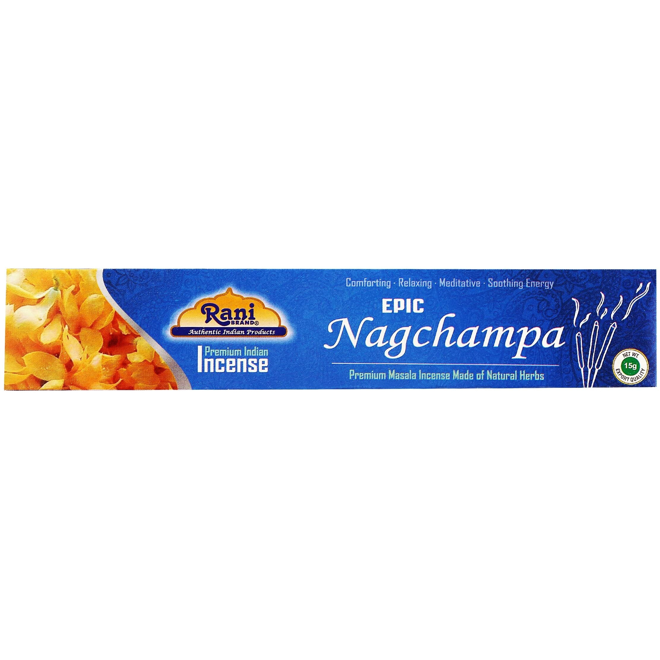Rani Brand Authentic Indian Products Epic Nagchampa Incense (15g x 10 Packets, Total 100 Sticks) for Puja, Meditation & Home Fragrance
