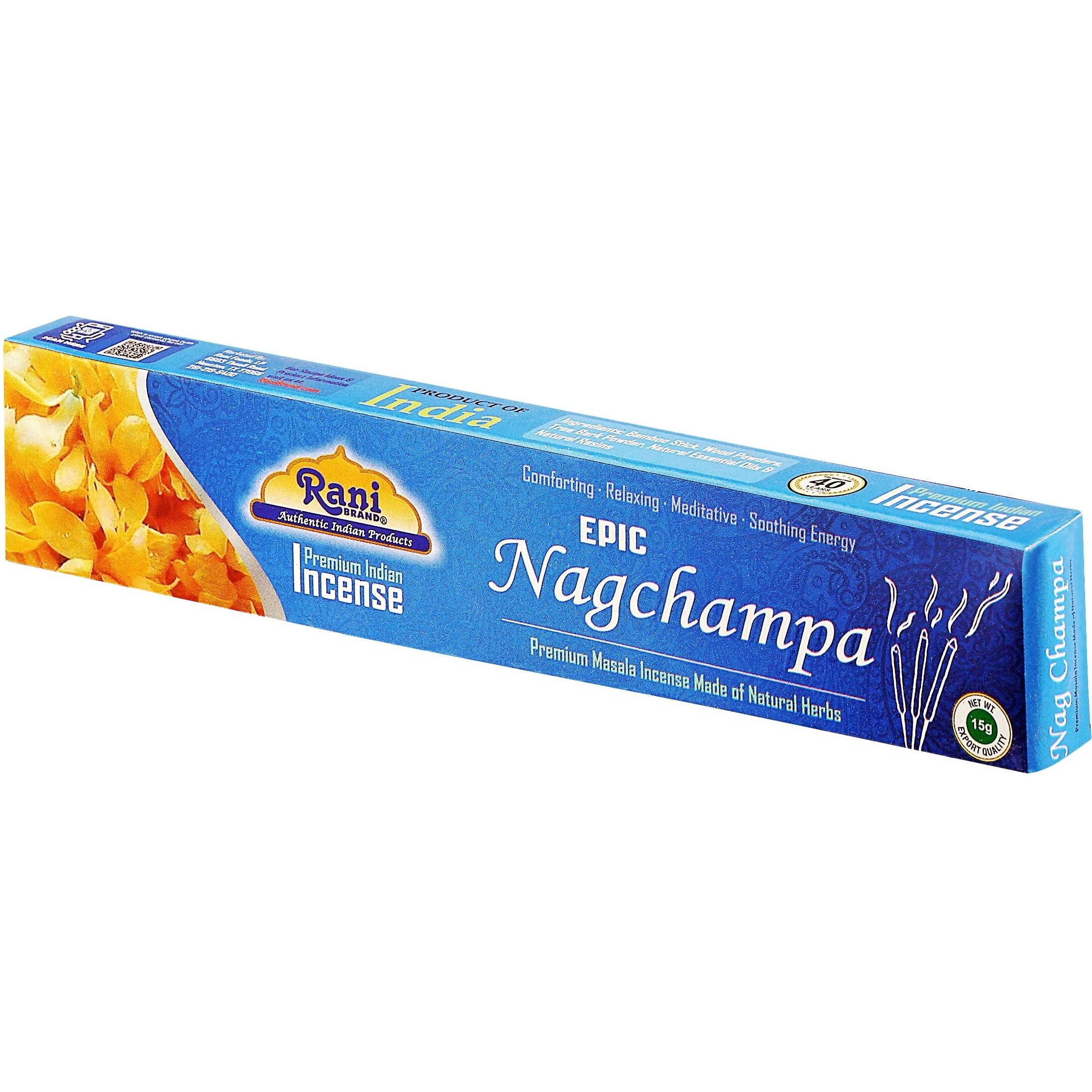 Rani Brand Authentic Indian Products Epic Nagchampa Incense (15g x 10 Packets, Total 100 Sticks) for Puja, Meditation & Home Fragrance
