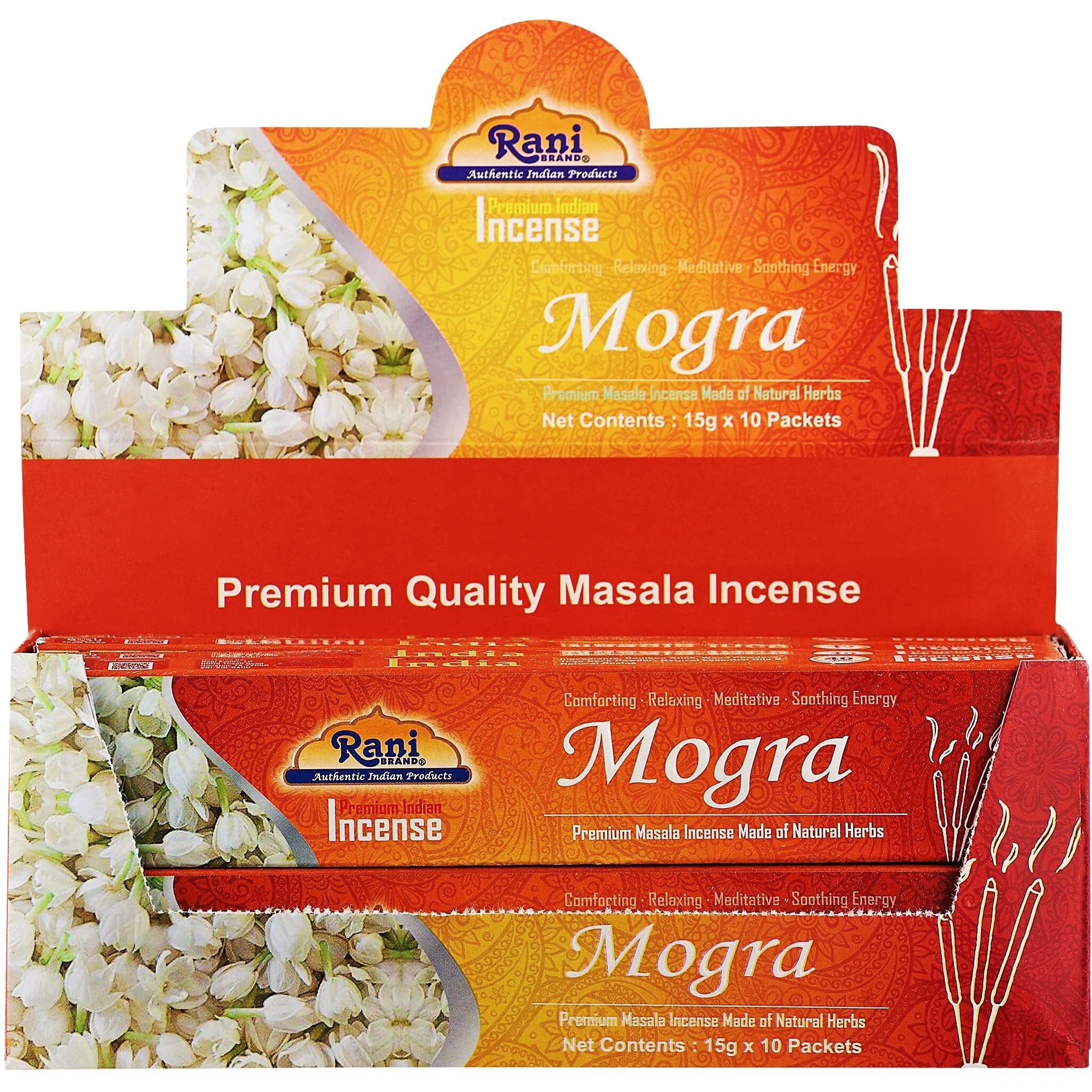 Rani Brand Mogra Incense (15g x 10 Packets, Total 100 Sticks) for Puja, Meditation & Home Fragrance