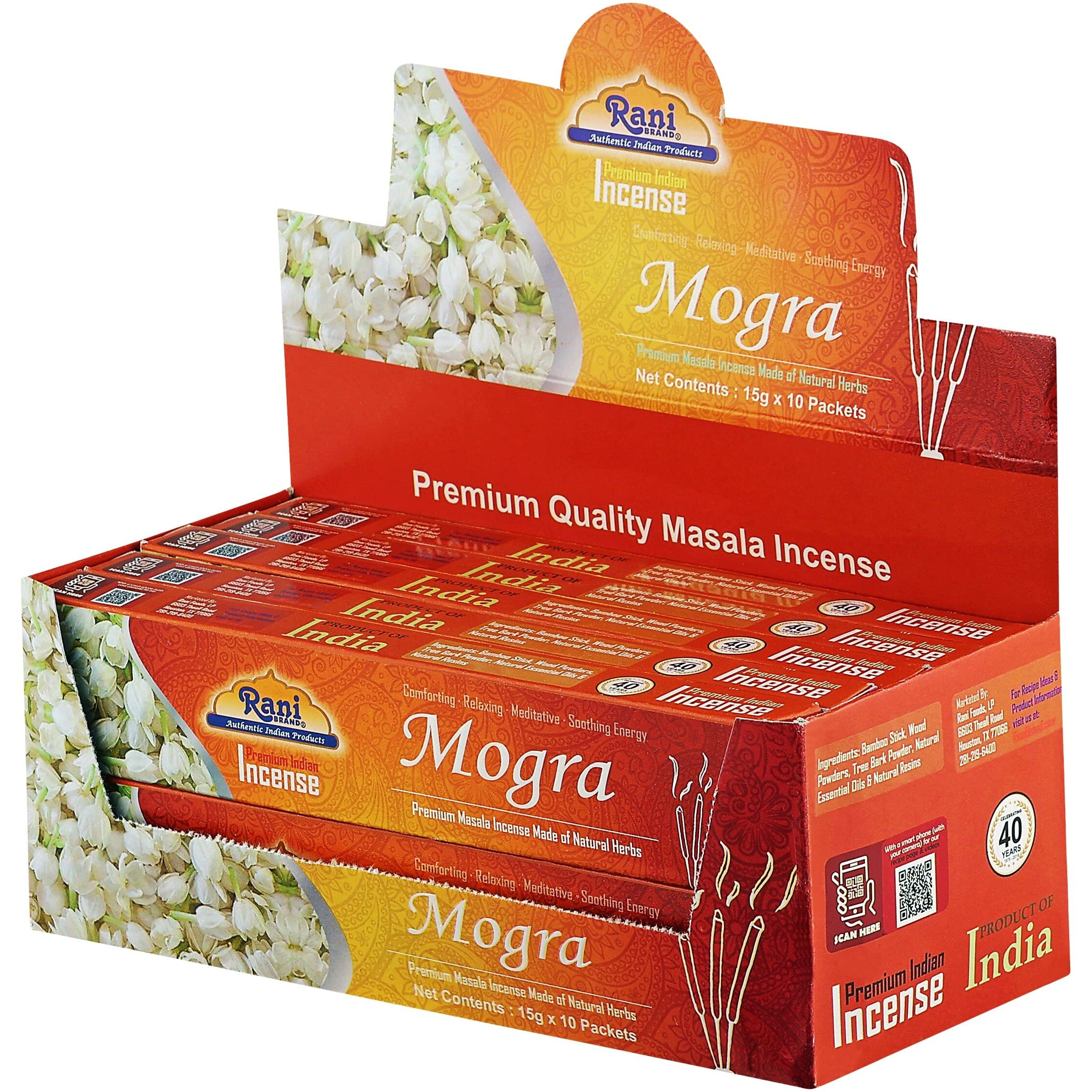 Rani Brand Mogra Incense (15g x 10 Packets, Total 100 Sticks) for Puja, Meditation & Home Fragrance