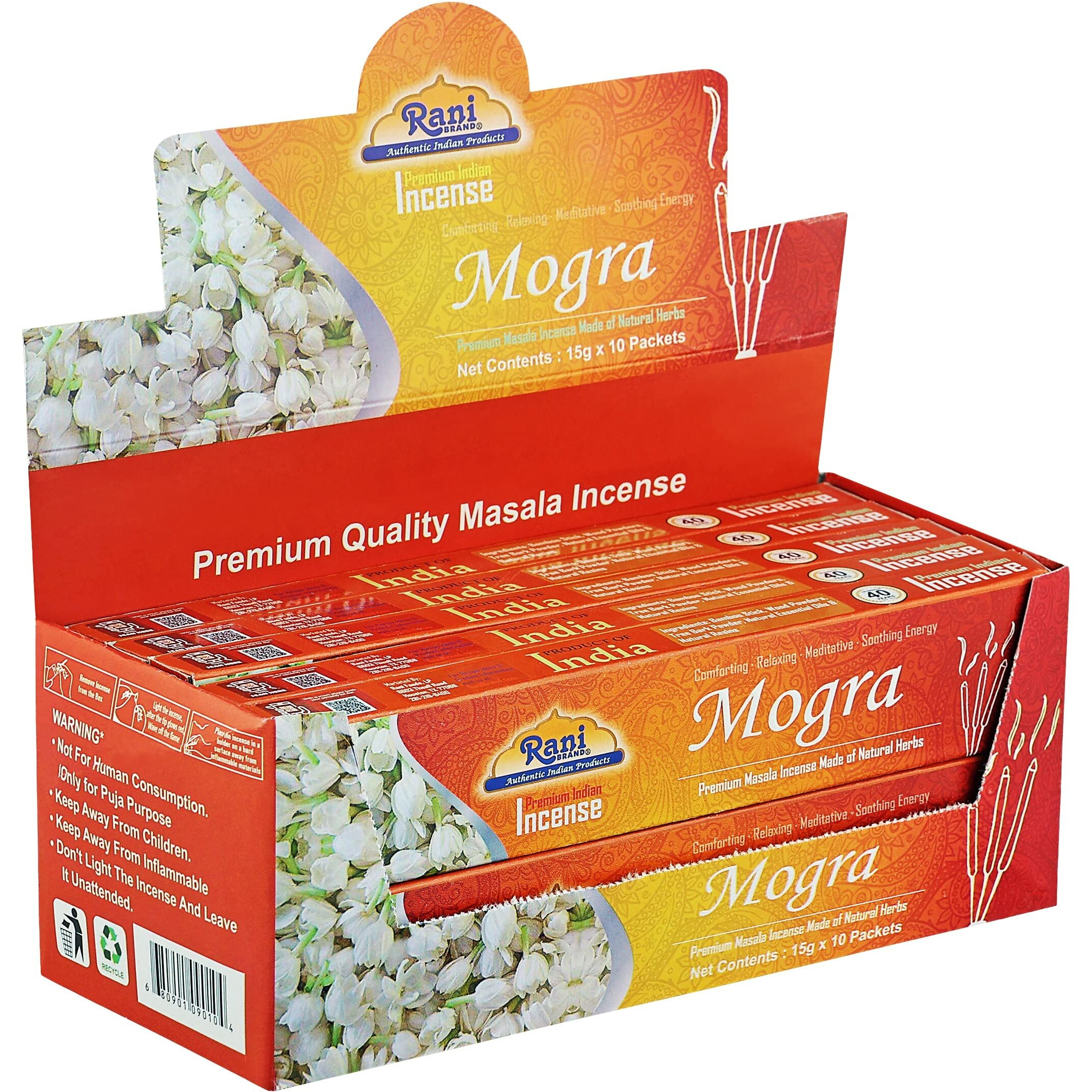 Rani Brand Mogra Incense (15g x 10 Packets, Total 100 Sticks) for Puja, Meditation & Home Fragrance