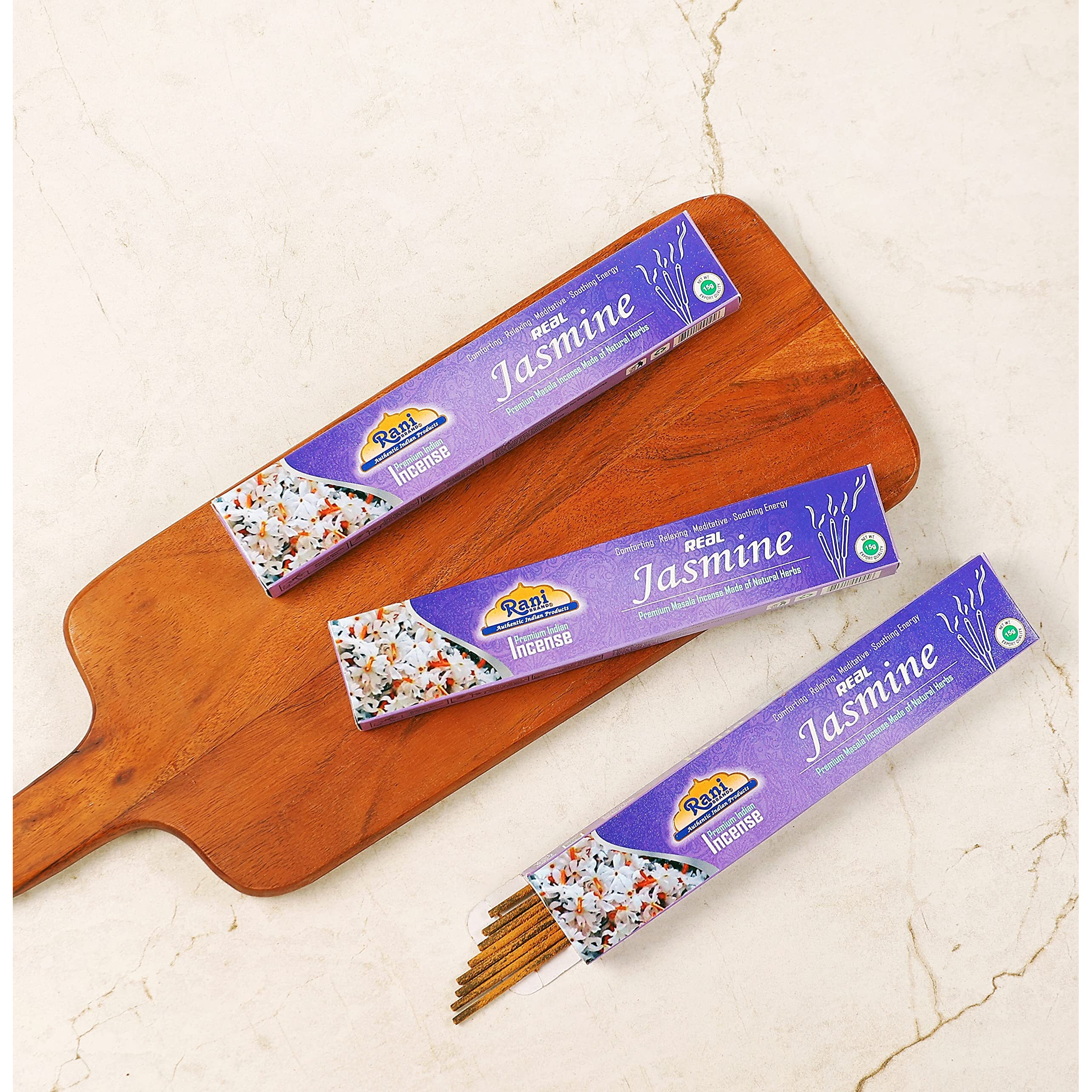Rani Jasmine Incense (Premium Masala Incense Made of Natural Herbs) 15g x 10 Packets ~ Total of 100 Incense Sticks, for Puja Purposes, Indian Origin