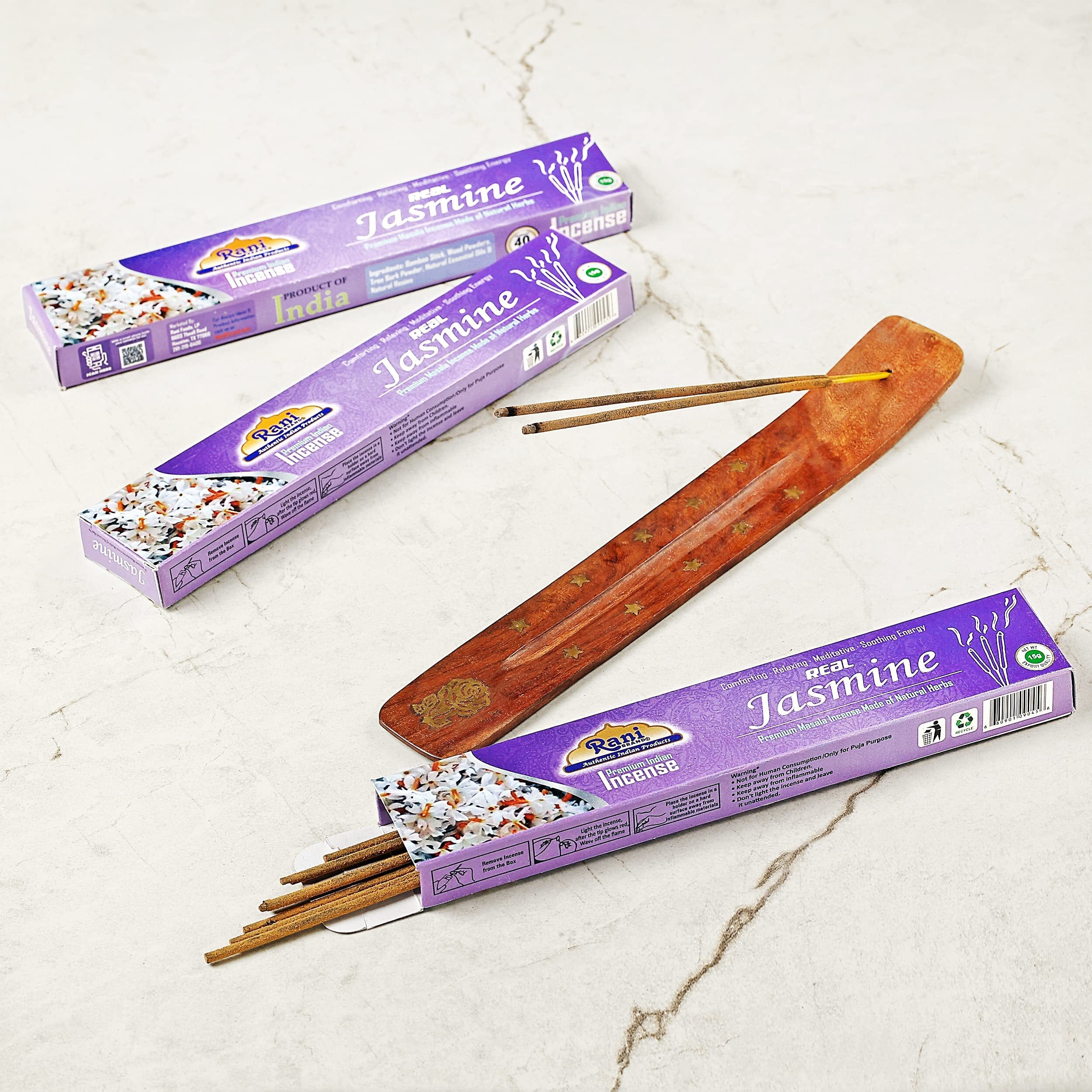 Rani Jasmine Incense (Premium Masala Incense Made of Natural Herbs) 15g x 10 Packets ~ Total of 100 Incense Sticks, for Puja Purposes, Indian Origin
