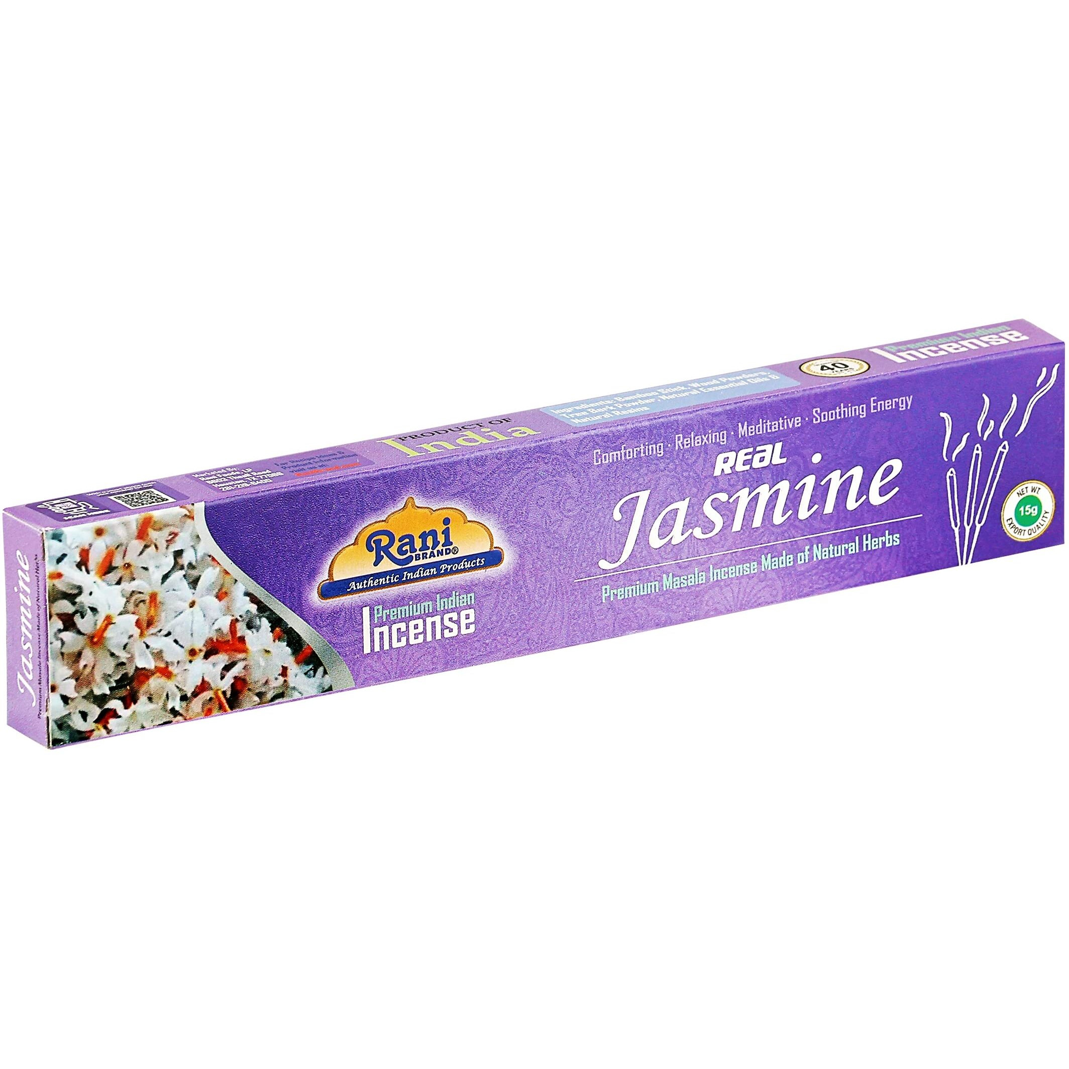 Rani Jasmine Incense (Premium Masala Incense Made of Natural Herbs) 15g x 10 Packets ~ Total of 100 Incense Sticks, for Puja Purposes, Indian Origin