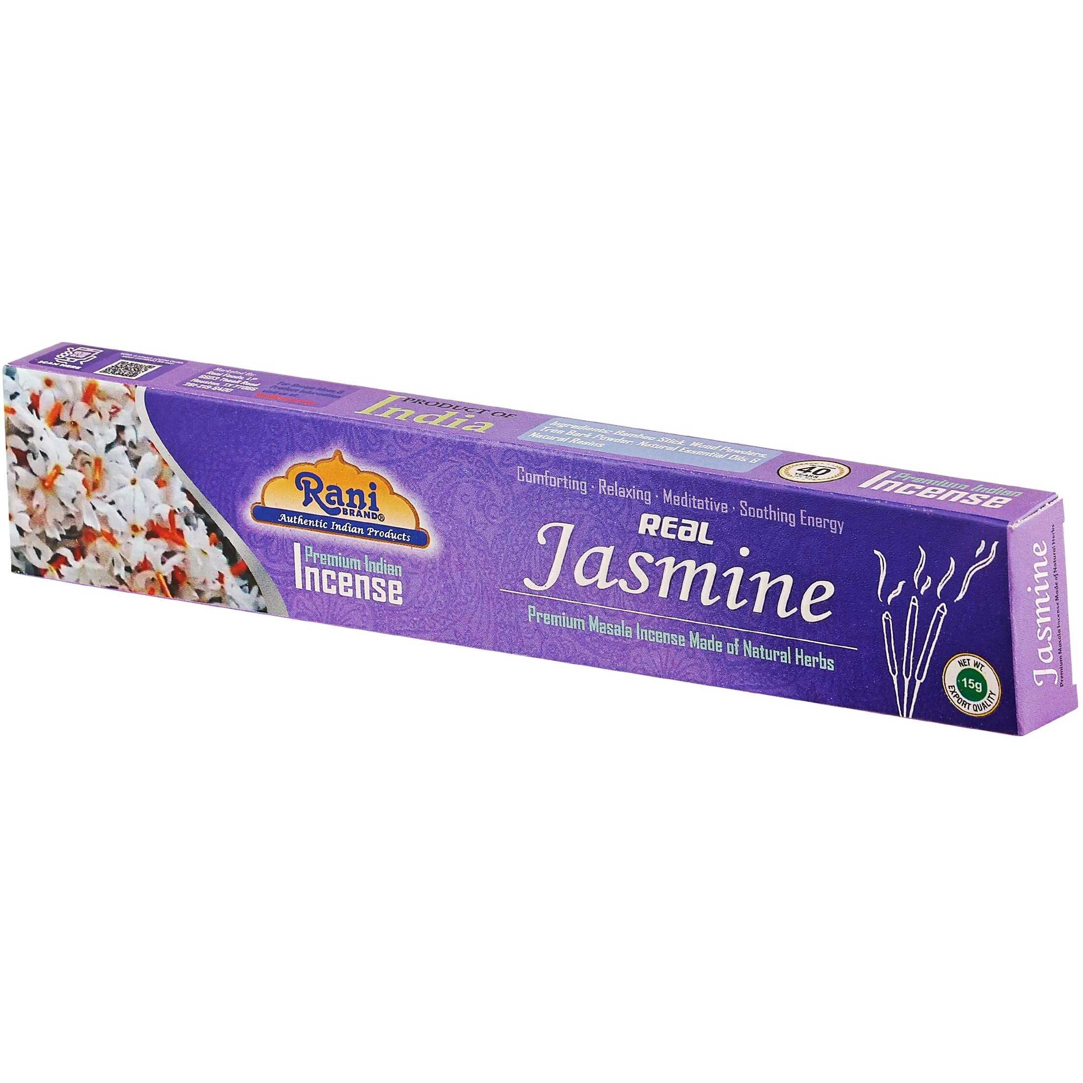 Rani Jasmine Incense (Premium Masala Incense Made of Natural Herbs) 15g x 10 Packets ~ Total of 100 Incense Sticks, for Puja Purposes, Indian Origin