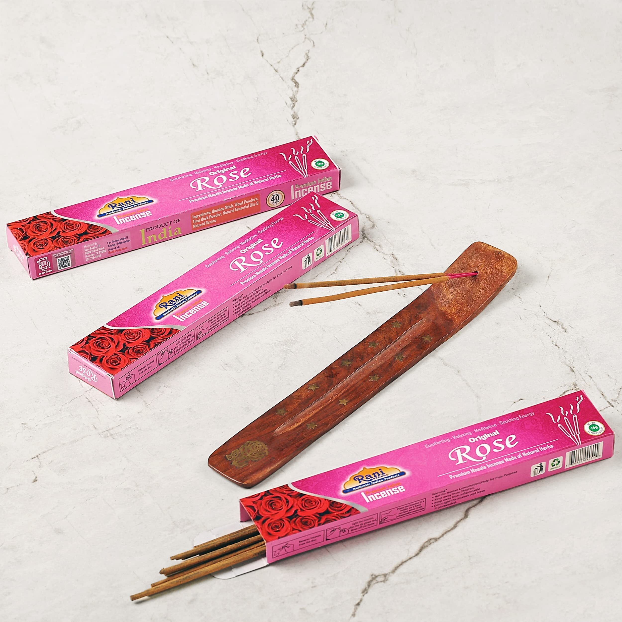 Rani Original Rose Incense (Premium Masala Incense Made of Natural Herbs) 15g x 10 Packets ~ Total of 100 Incense Sticks, for Puja Purposes, Indian Origin