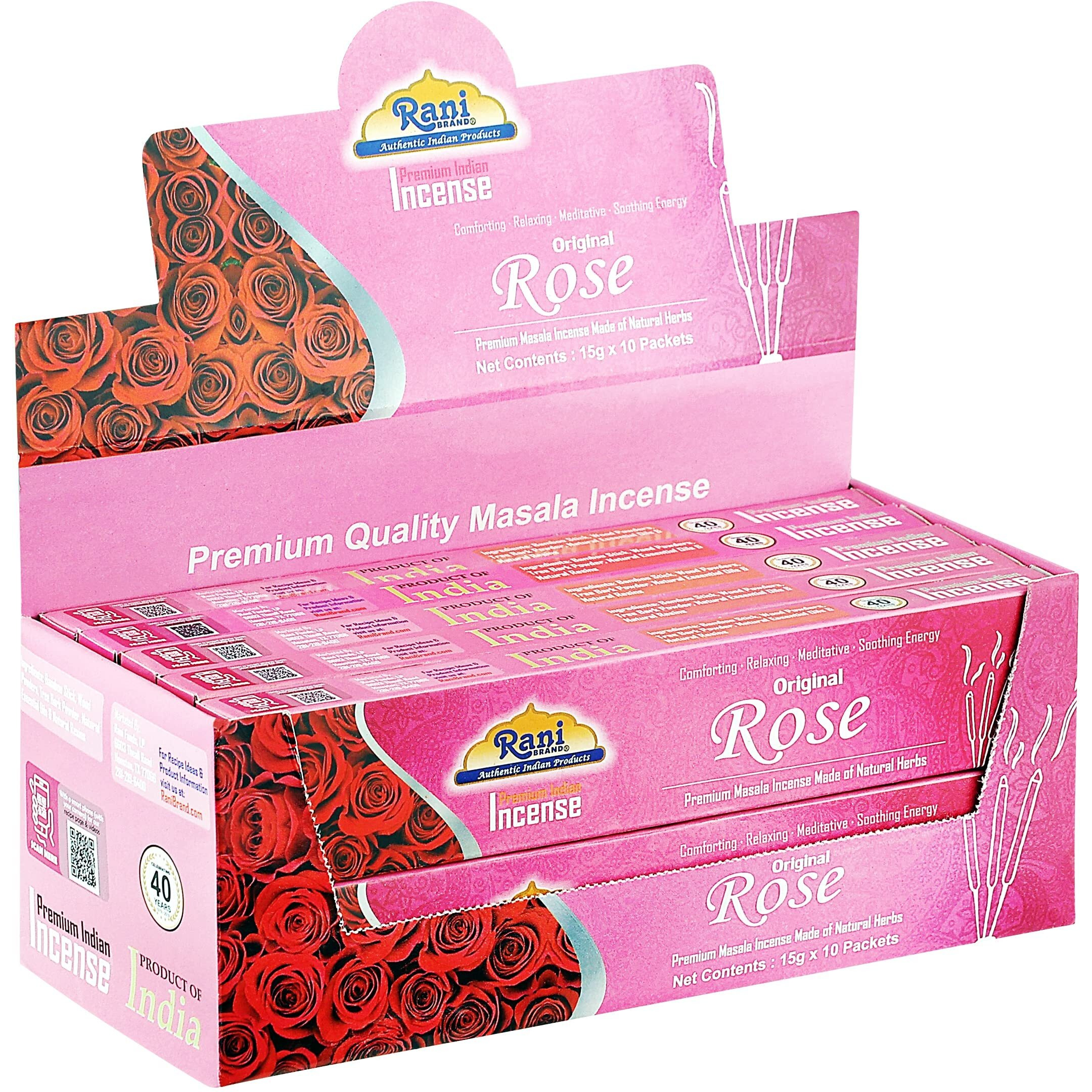 Rani Original Rose Incense (Premium Masala Incense Made of Natural Herbs) 15g x 10 Packets ~ Total of 100 Incense Sticks, for Puja Purposes, Indian Origin