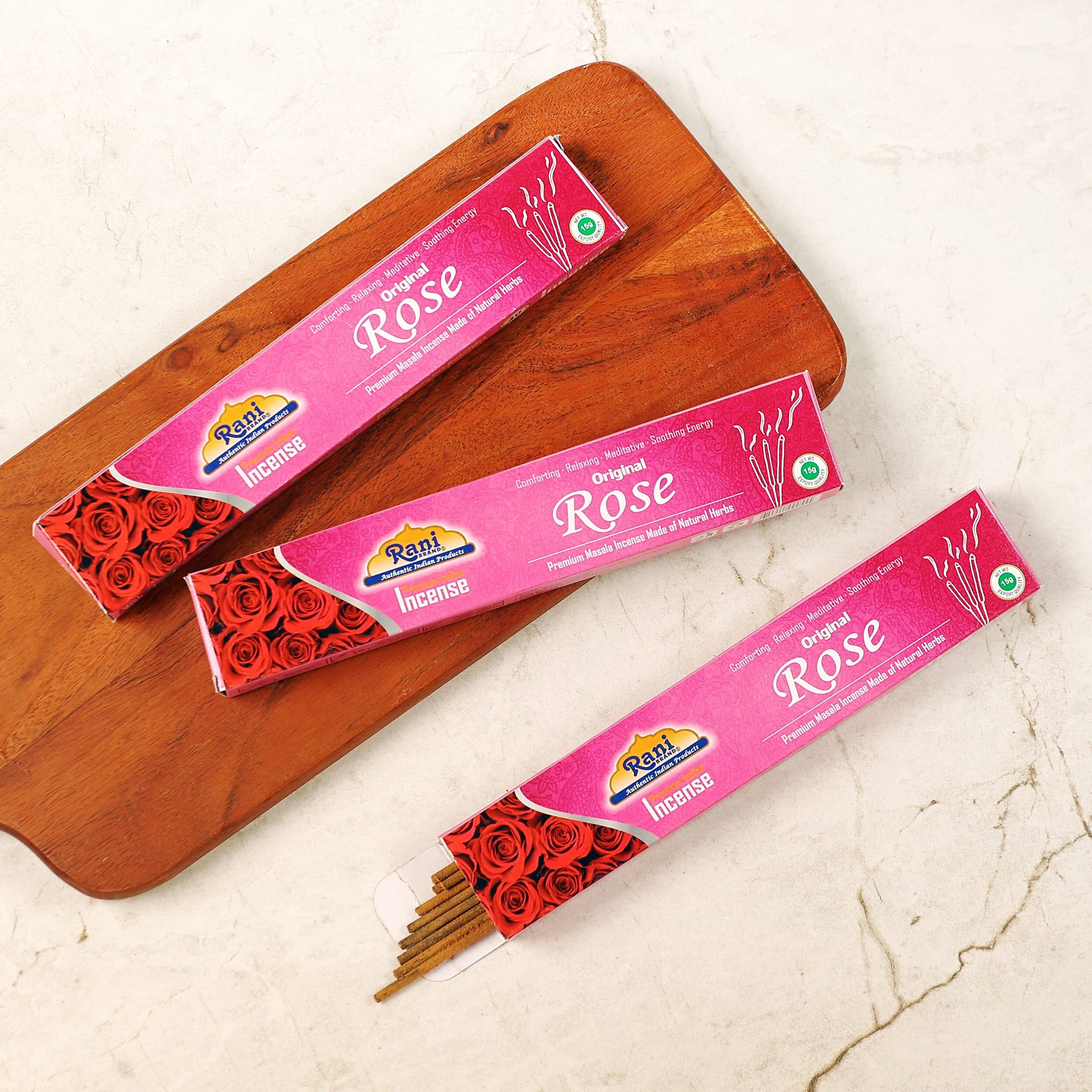 Rani Original Rose Incense (Premium Masala Incense Made of Natural Herbs) 15g x 10 Packets ~ Total of 100 Incense Sticks, for Puja Purposes, Indian Origin
