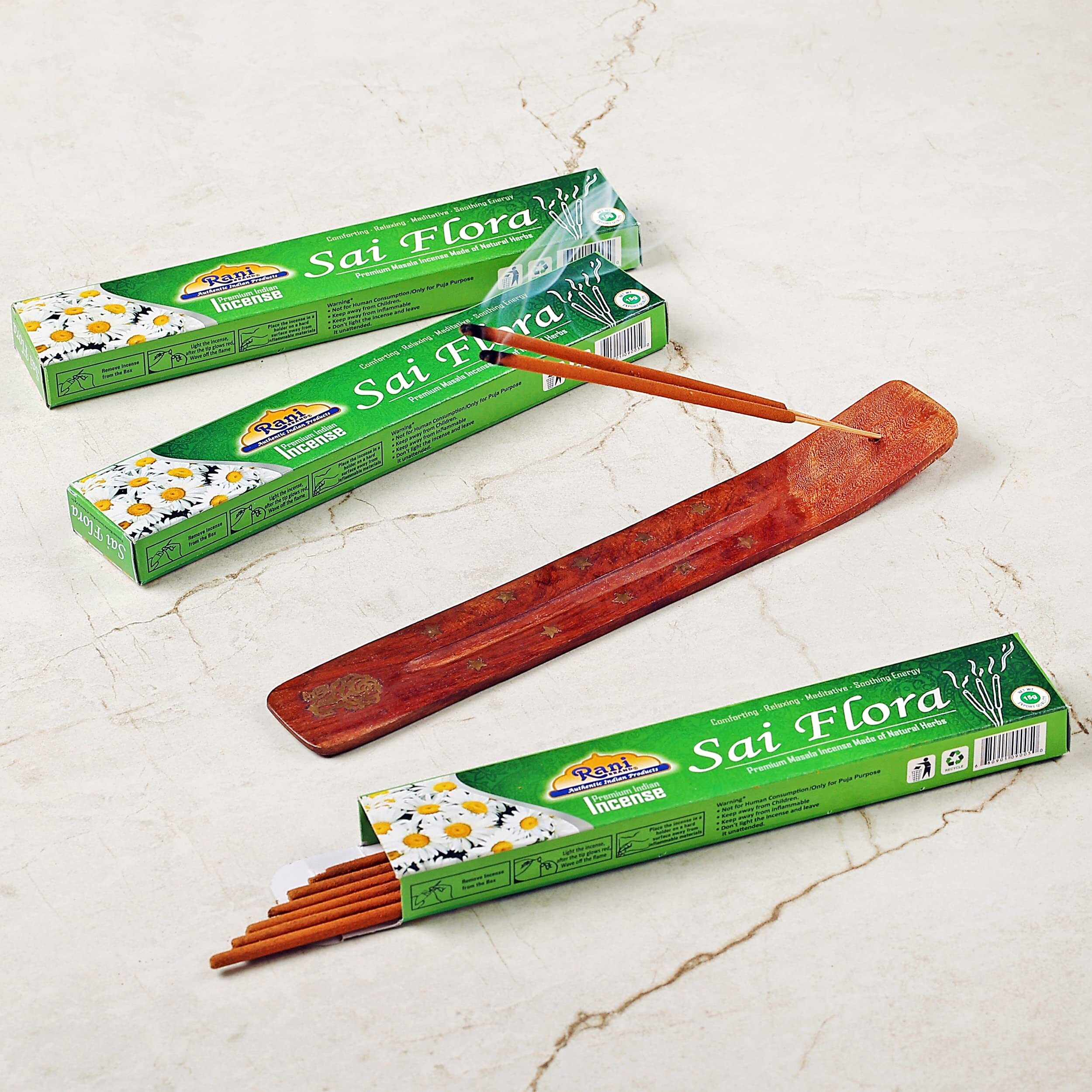 Rani Sai Flora Incense (Premium Masala Incense Made of Natural Herbs) 15g x 10 Packets ~ Total of 100 Incense Sticks, for Puja Purposes, Indian Origin
