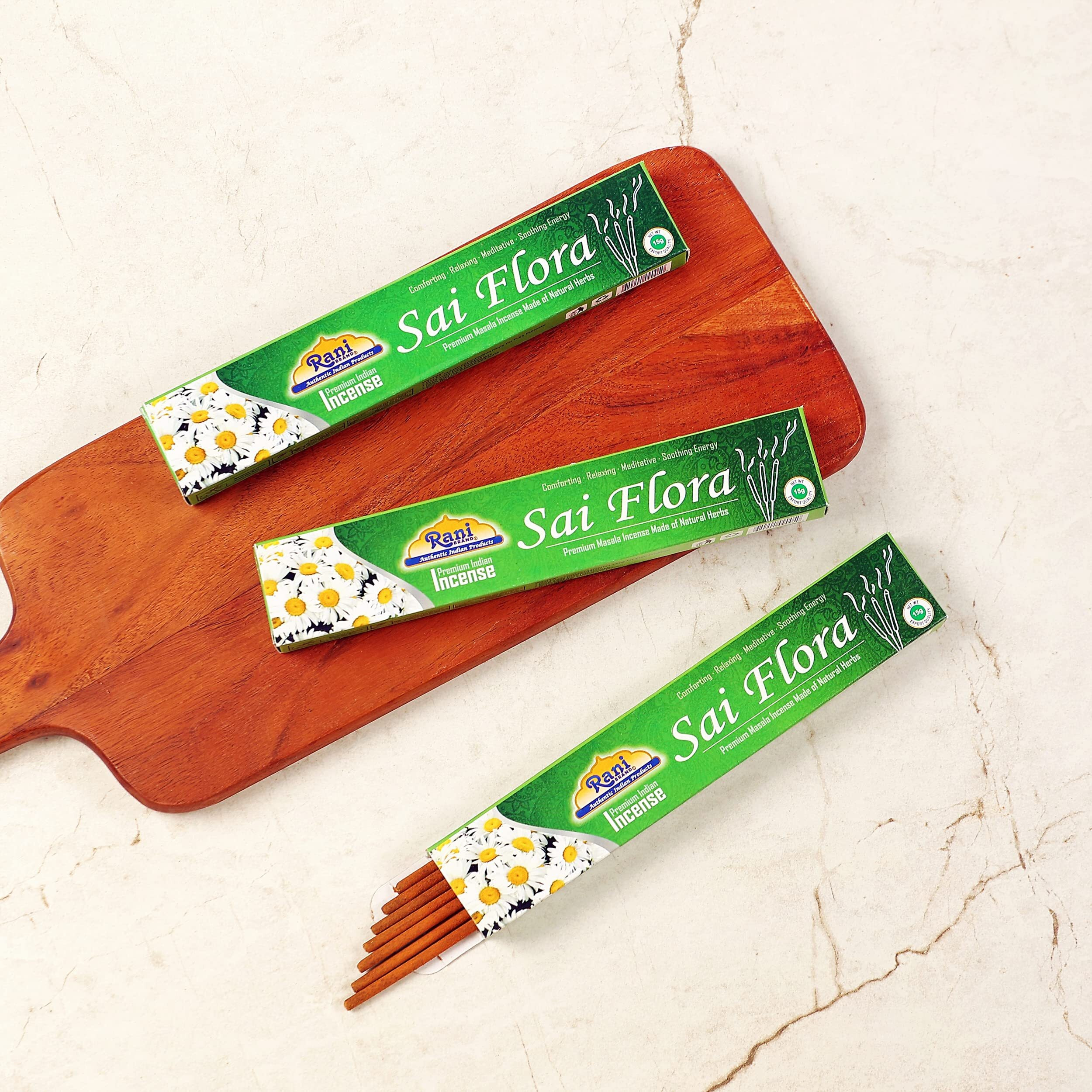 Rani Sai Flora Incense (Premium Masala Incense Made of Natural Herbs) 15g x 10 Packets ~ Total of 100 Incense Sticks, for Puja Purposes, Indian Origin