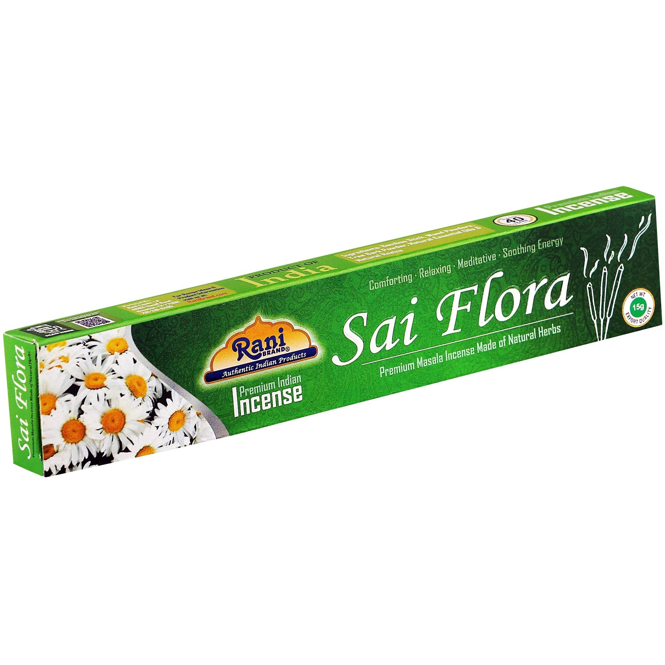 Rani Sai Flora Incense (Premium Masala Incense Made of Natural Herbs) 15g x 10 Packets ~ Total of 100 Incense Sticks, for Puja Purposes, Indian Origin