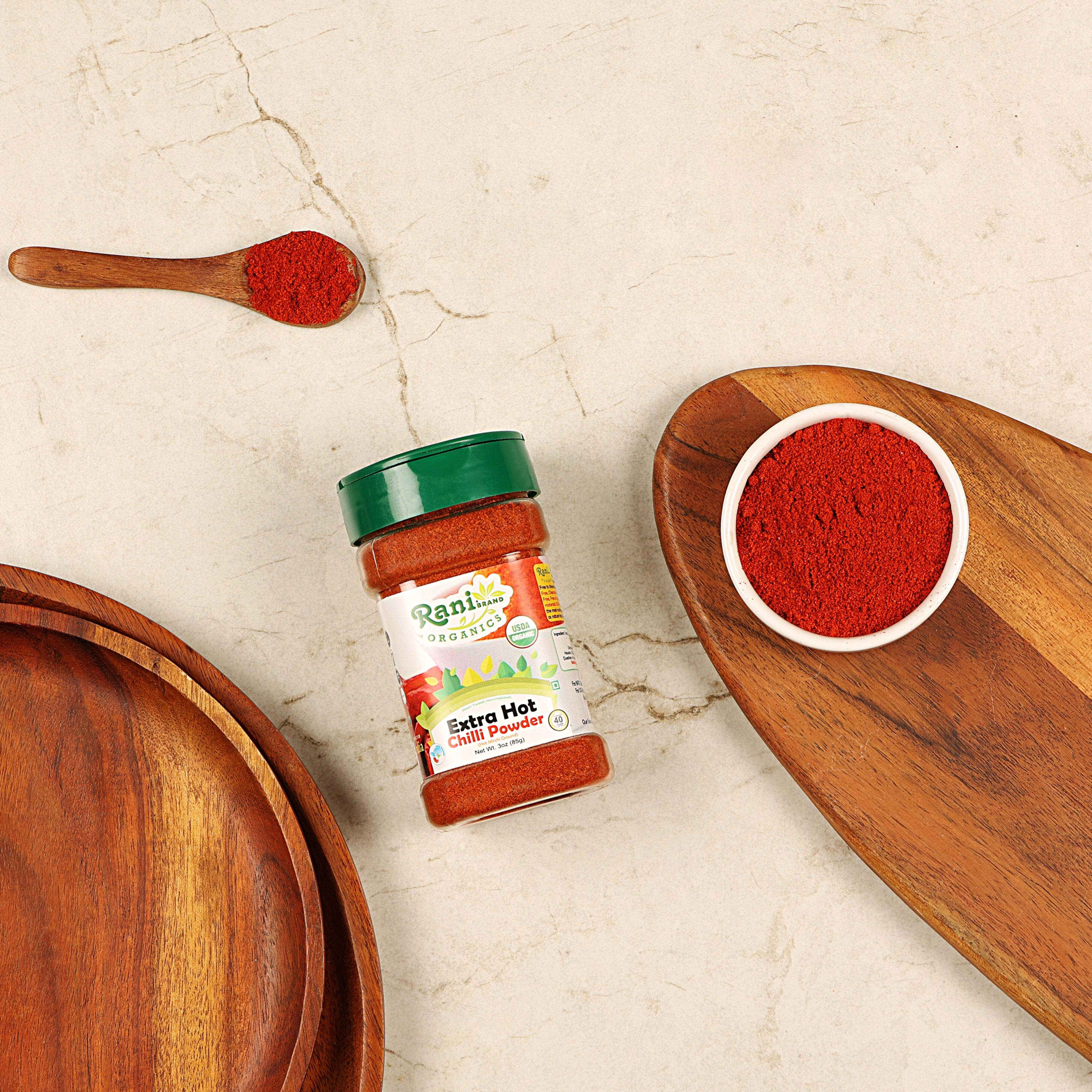 Rani Organic Extra Hot Chilli Powder (Hot Mirchi Ground) 3oz (85g) PET Jar ~ All Natural , Vegan , Gluten Friendly , NON-GMO , Indian Origin , USDA Certified Organic