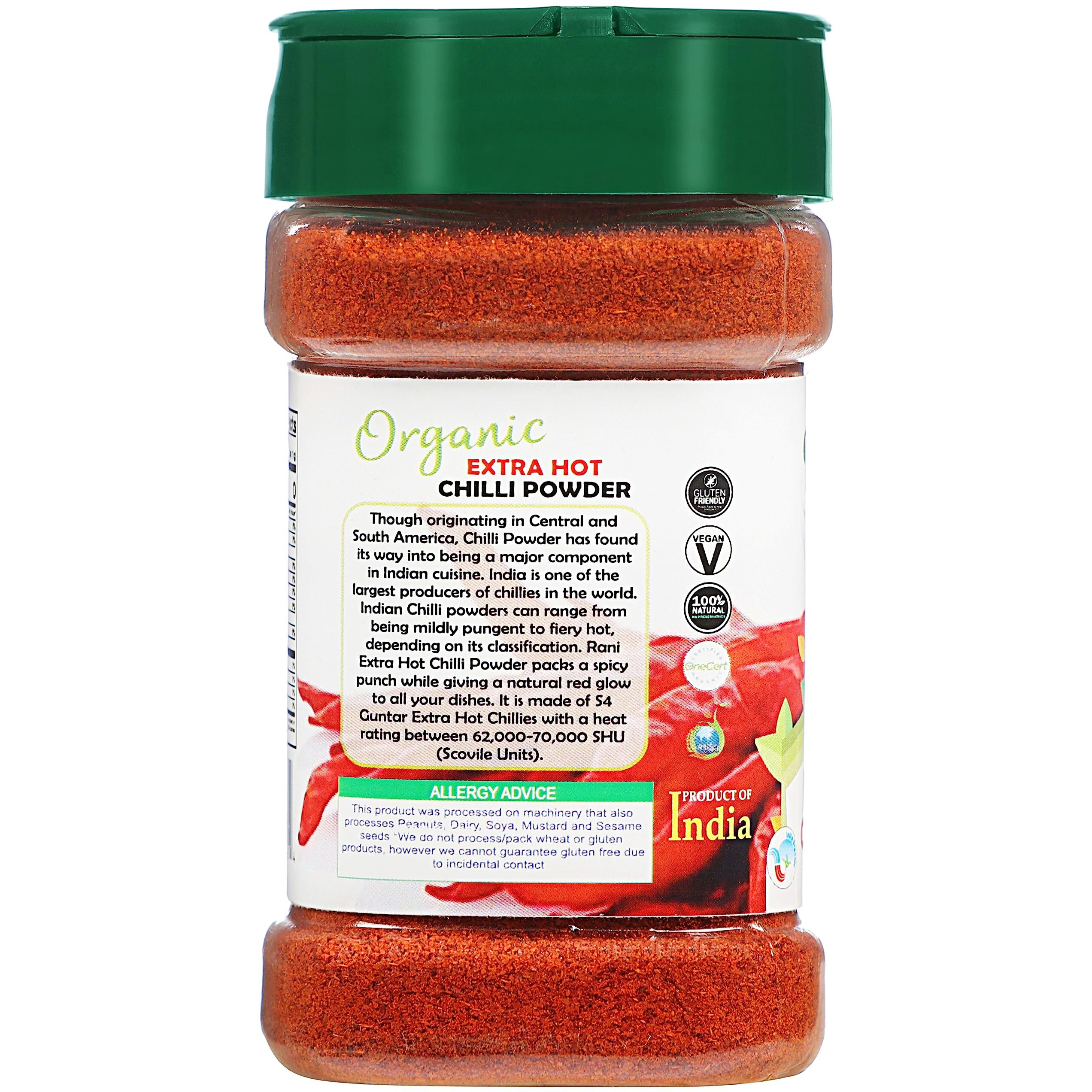 Rani Organic Extra Hot Chilli Powder (Hot Mirchi Ground) 3oz (85g) PET Jar ~ All Natural , Vegan , Gluten Friendly , NON-GMO , Indian Origin , USDA Certified Organic