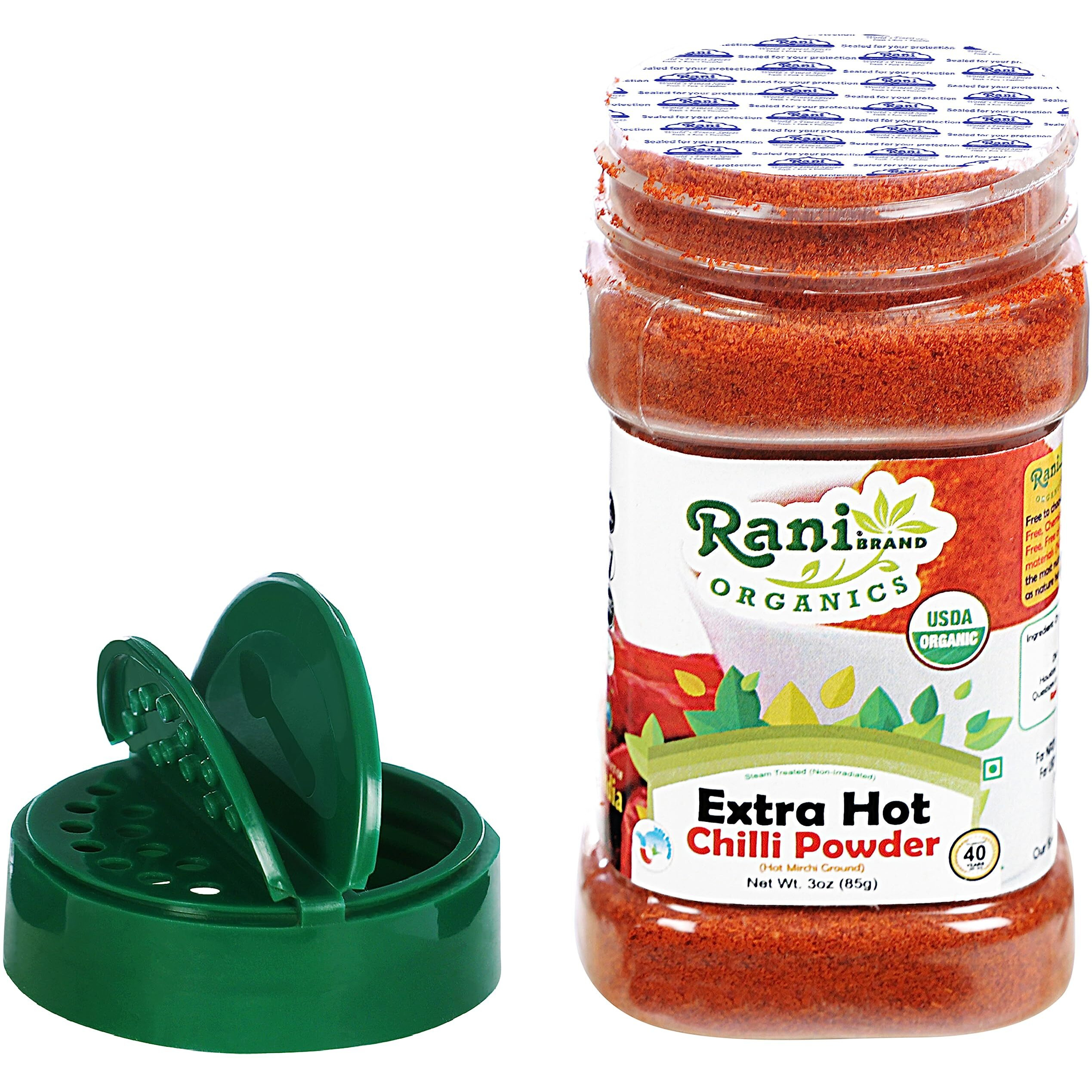 Rani Organic Extra Hot Chilli Powder (Hot Mirchi Ground) 3oz (85g) PET Jar ~ All Natural , Vegan , Gluten Friendly , NON-GMO , Indian Origin , USDA Certified Organic