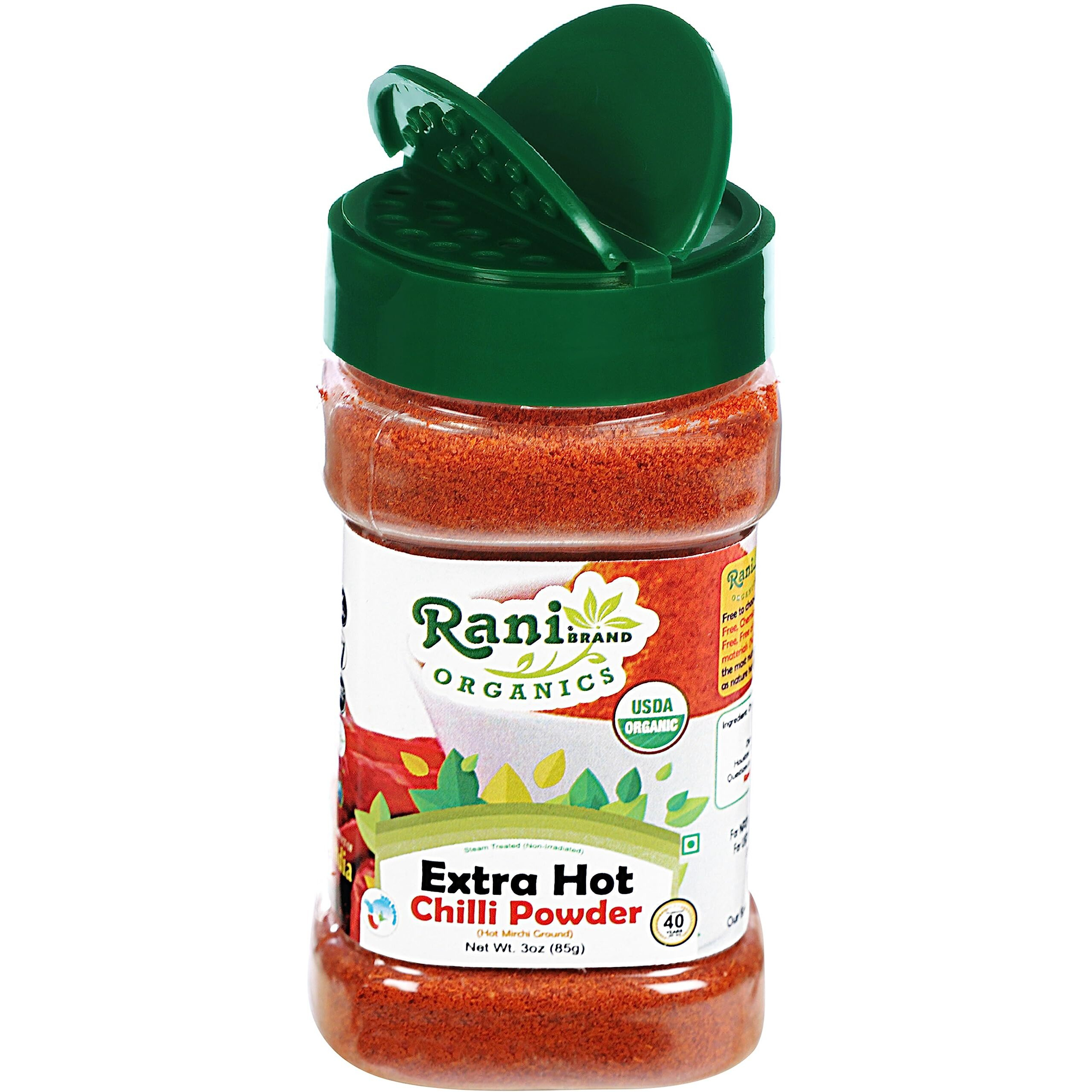 Rani Organic Extra Hot Chilli Powder (Hot Mirchi Ground) 3oz (85g) PET Jar ~ All Natural , Vegan , Gluten Friendly , NON-GMO , Indian Origin , USDA Certified Organic