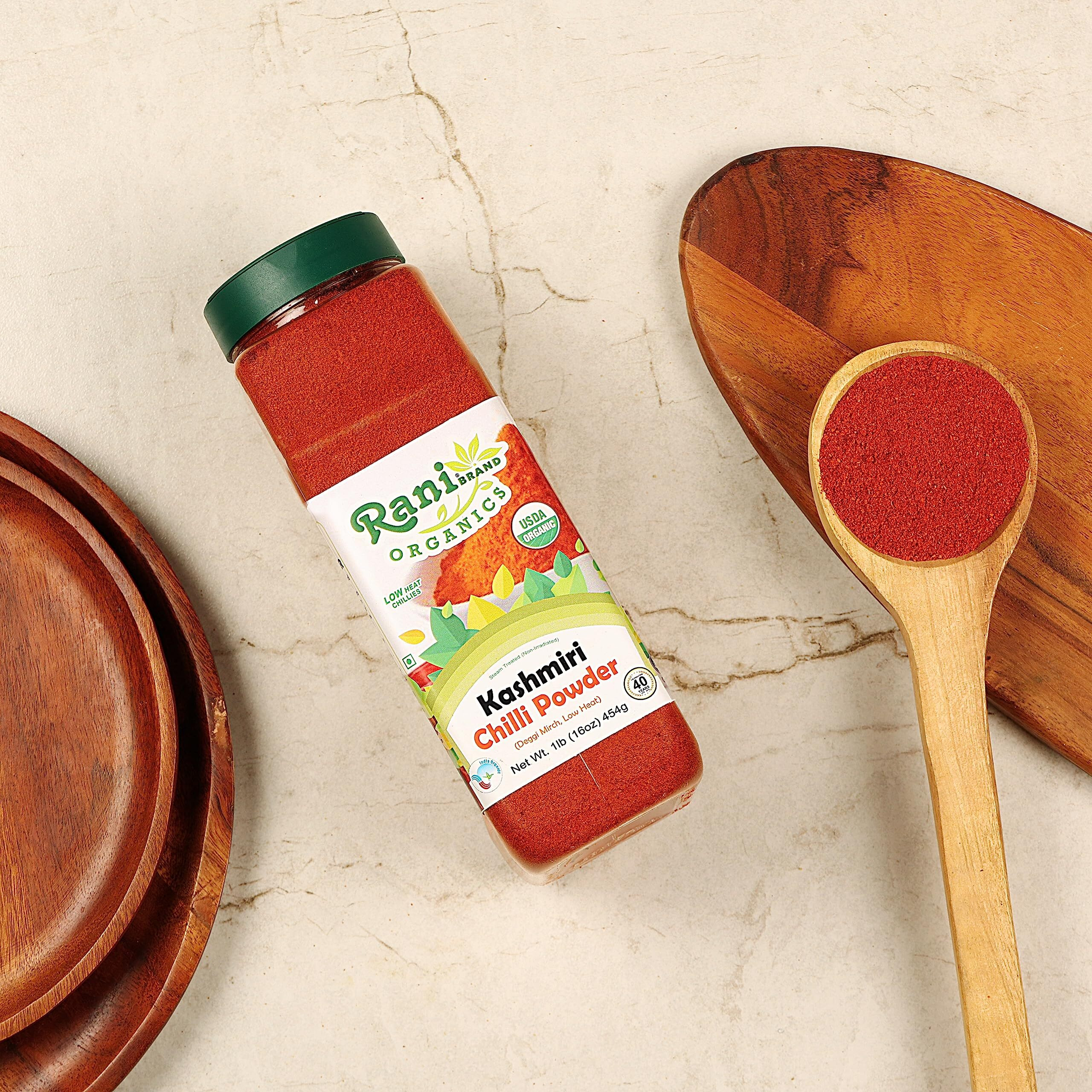 Rani Organic Kashmiri Chilli Powder (Deggi Mirch, Low Heat) 16oz (1lb) 454g PET Jar ~ All Natural , Vegan , Gluten Friendly , NON-GMO , Indian Origin , USDA Certified Organic