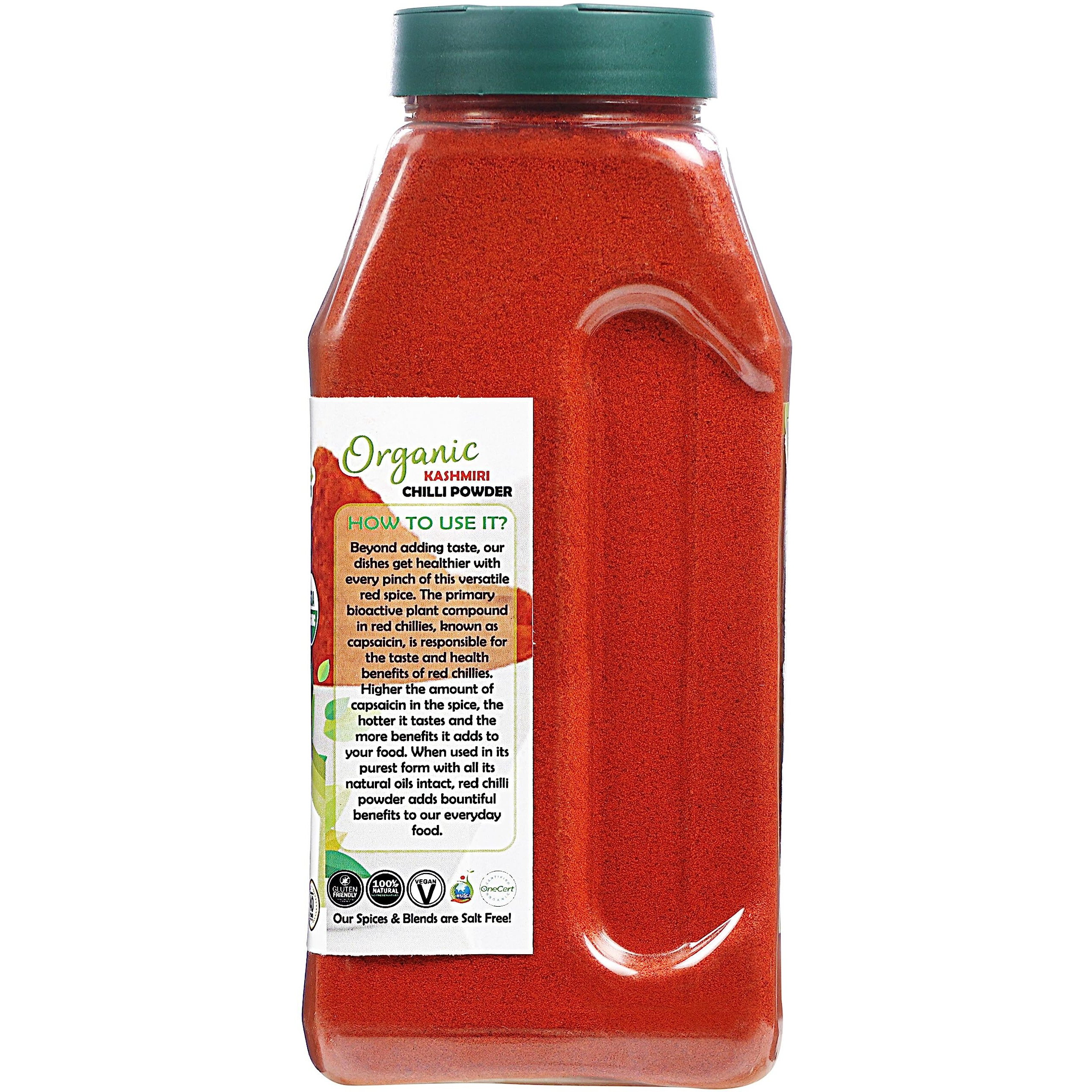 Rani Organic Kashmiri Chilli Powder (Deggi Mirch, Low Heat) 16oz (1lb) 454g PET Jar ~ All Natural , Vegan , Gluten Friendly , NON-GMO , Indian Origin , USDA Certified Organic