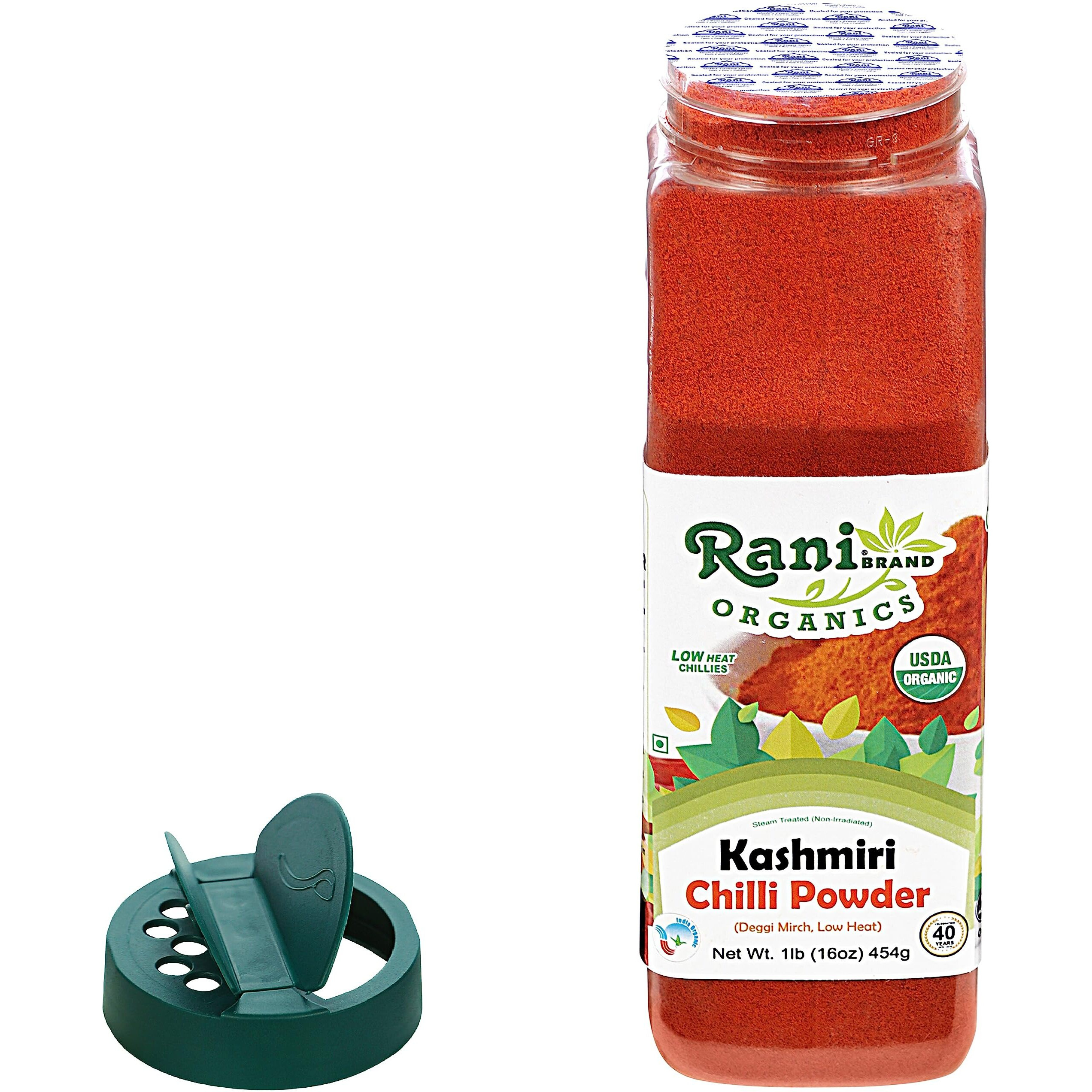Rani Organic Kashmiri Chilli Powder (Deggi Mirch, Low Heat) 16oz (1lb) 454g PET Jar ~ All Natural , Vegan , Gluten Friendly , NON-GMO , Indian Origin , USDA Certified Organic