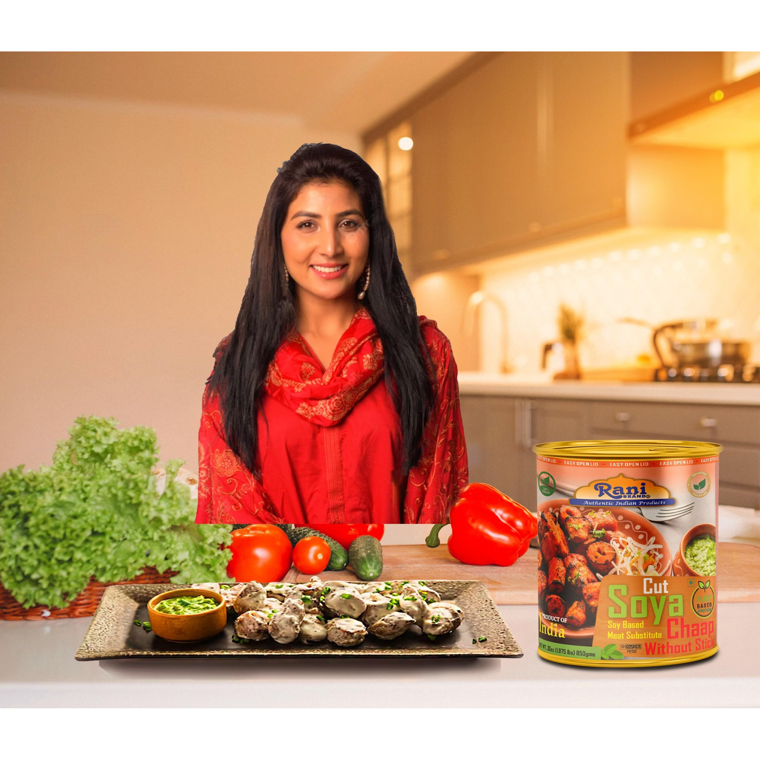 Rani Cut Soya Chaap Whitout Stick (Plant Based Protein) 30oz (1.875lbs) 850g ~ Easy Open Lid, All Natural, Vegan, No Colors, NON-GMO, Kosher, Indian Origin, Soy Based Meat Substitute