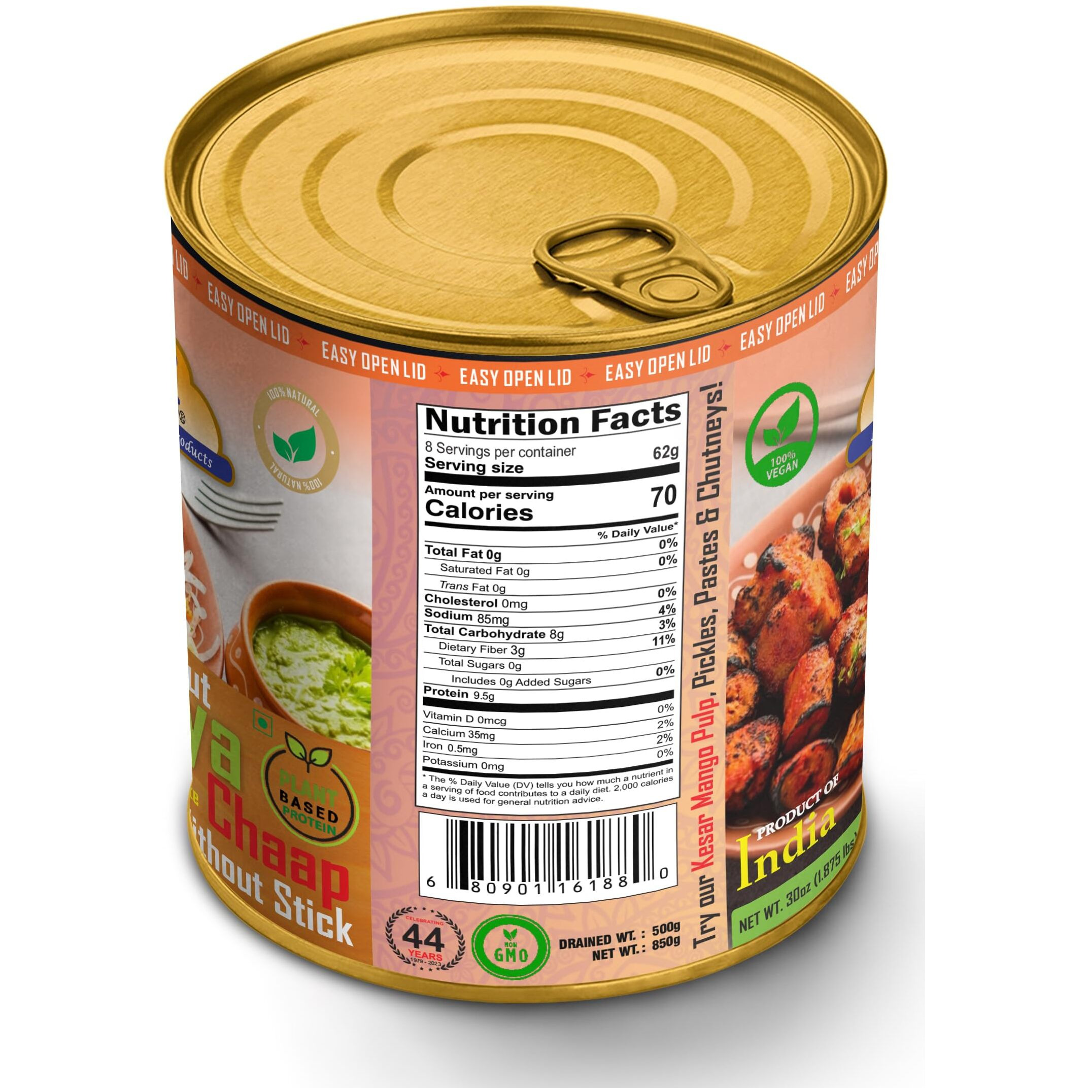 Rani Cut Soya Chaap Whitout Stick (Plant Based Protein) 30oz (1.875lbs) 850g, Pack of 2 ~ Easy Open Lid, All Natural, Vegan, No Colors, NON-GMO, Kosher, Indian Origin, Soy Based Meat Substitute