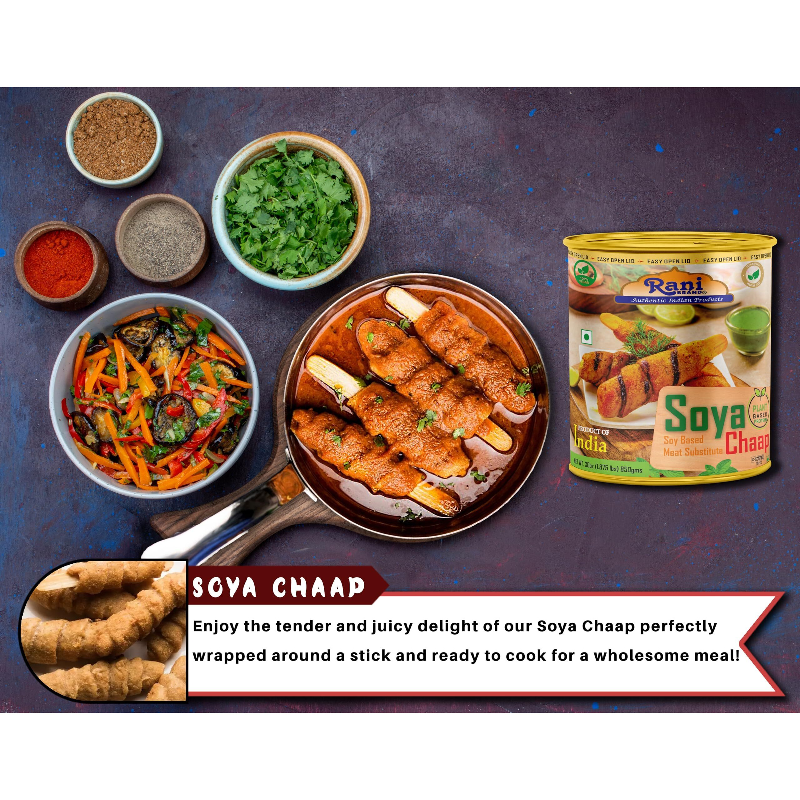 Rani Soya Chaap (Plant Based Protein) 30oz (1.875lbs) 850g ~ Easy Open Lid, All Natural, Vegan, No Colors, NON-GMO, Kosher, Indian Origin, Soy Based Meat Substitute (Size 30oz (1.875lbs) 850g)