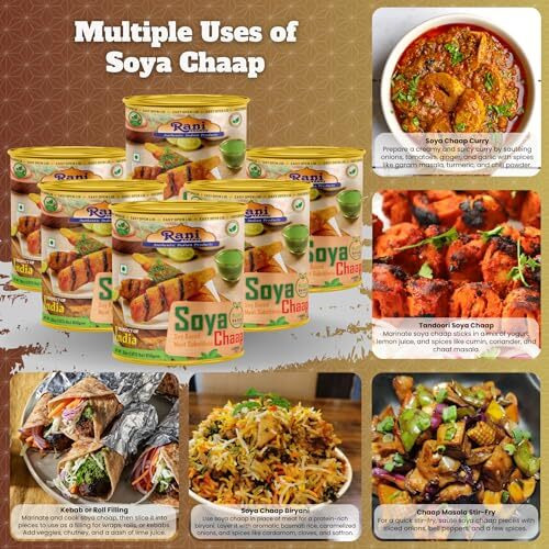 Rani Soya Chaap (Plant Based Protein) 30oz (1.875lbs) 850g, Pack of 6 ~ Easy Open Lid, All Natural, Vegan, No Colors, NON-GMO, Kosher, Indian Origin, Soy Based Meat Substitute (Size 30oz (1.875lbs) 850g)