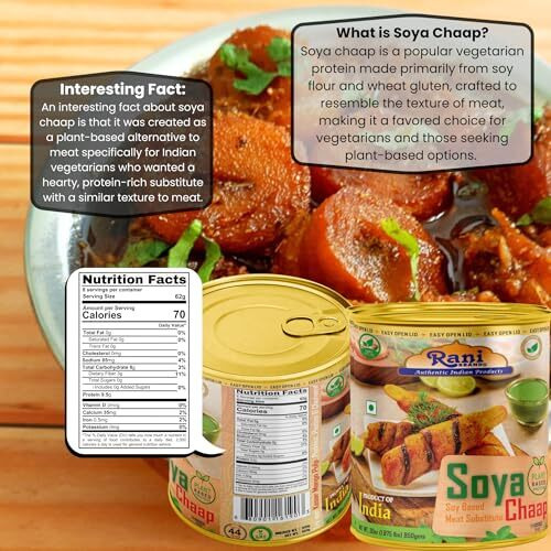 Rani Soya Chaap (Plant Based Protein) 30oz (1.875lbs) 850g, Pack of 6 ~ Easy Open Lid, All Natural, Vegan, No Colors, NON-GMO, Kosher, Indian Origin, Soy Based Meat Substitute (Size 30oz (1.875lbs) 850g)