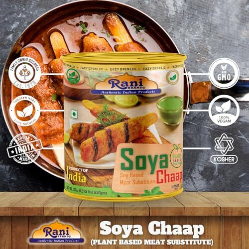 Rani Soya Chaap (Plant Based Protein) 30oz (1.875lbs) 850g, Pack of 6 ~ Easy Open Lid, All Natural, Vegan, No Colors, NON-GMO, Kosher, Indian Origin, Soy Based Meat Substitute (Size 30oz (1.875lbs) 850g)